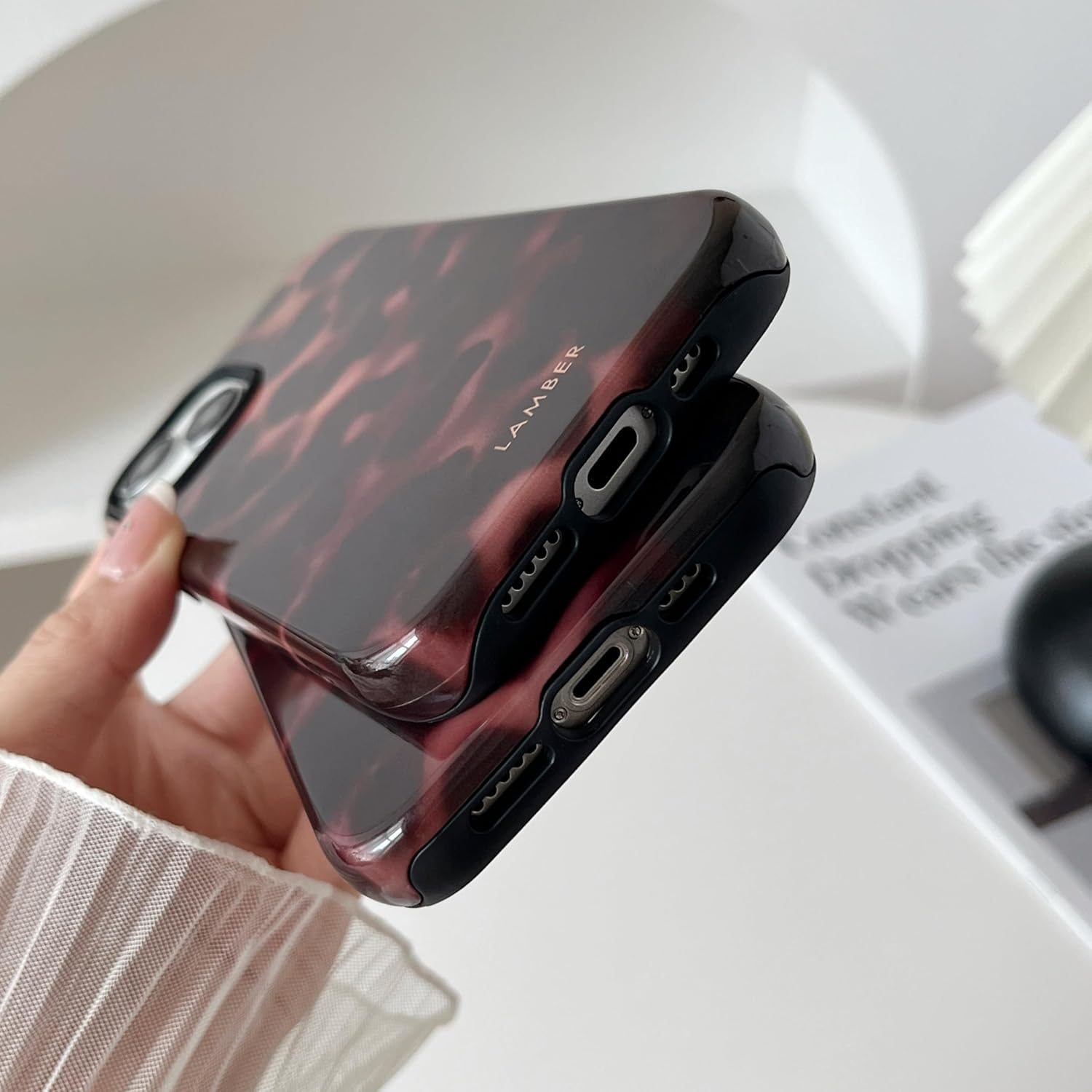 TQLGY for Iphone 13/Iphone 14 Case, Cute Tortoise Shell Leopard Brown Amber Phone Case Shockproof Slim Soft TPU and Hard PC Protective Cover for Women Girls