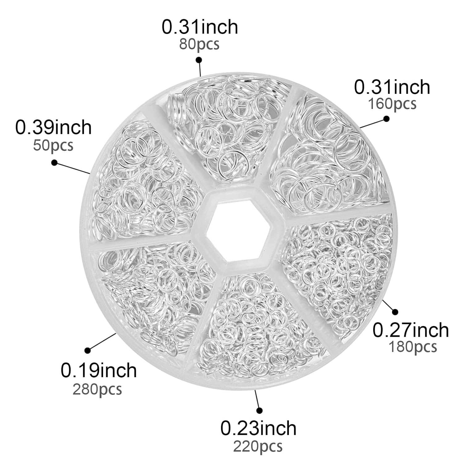 1000Pcs O Ring Connectors Metal Open Jump Rings Set Jump Rings for Jewelry Making Connectors (4Mm 5Mm 6Mm 7Mm 8Mm 10Mm)（Silver） - Green image number 4