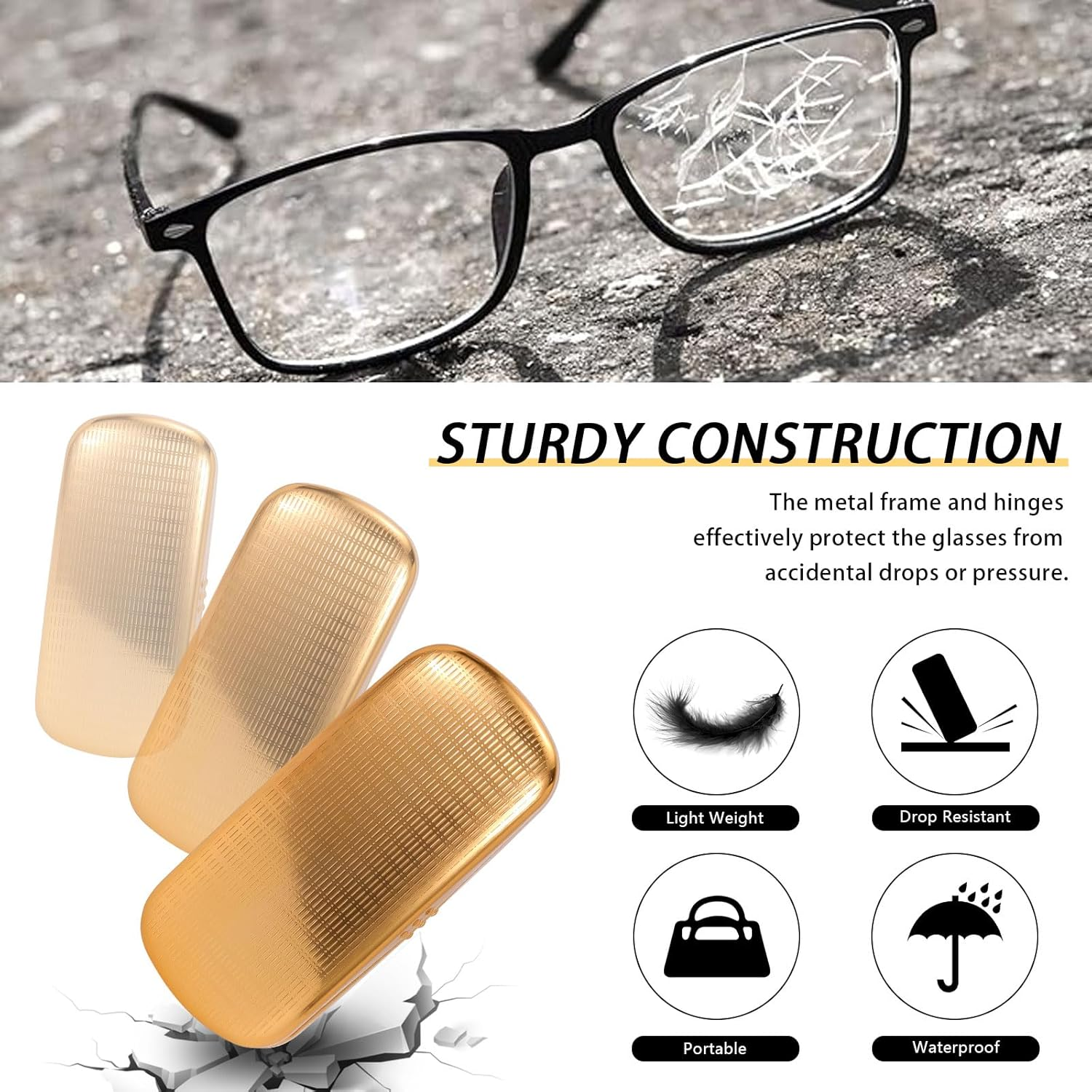 Hifot Metal Glasses Case Hard Shell, Aluminum Spectacles Box Eyeglass Sunglasses Case for Men Women Kids, Reading Glasses Holder - Black image number 3