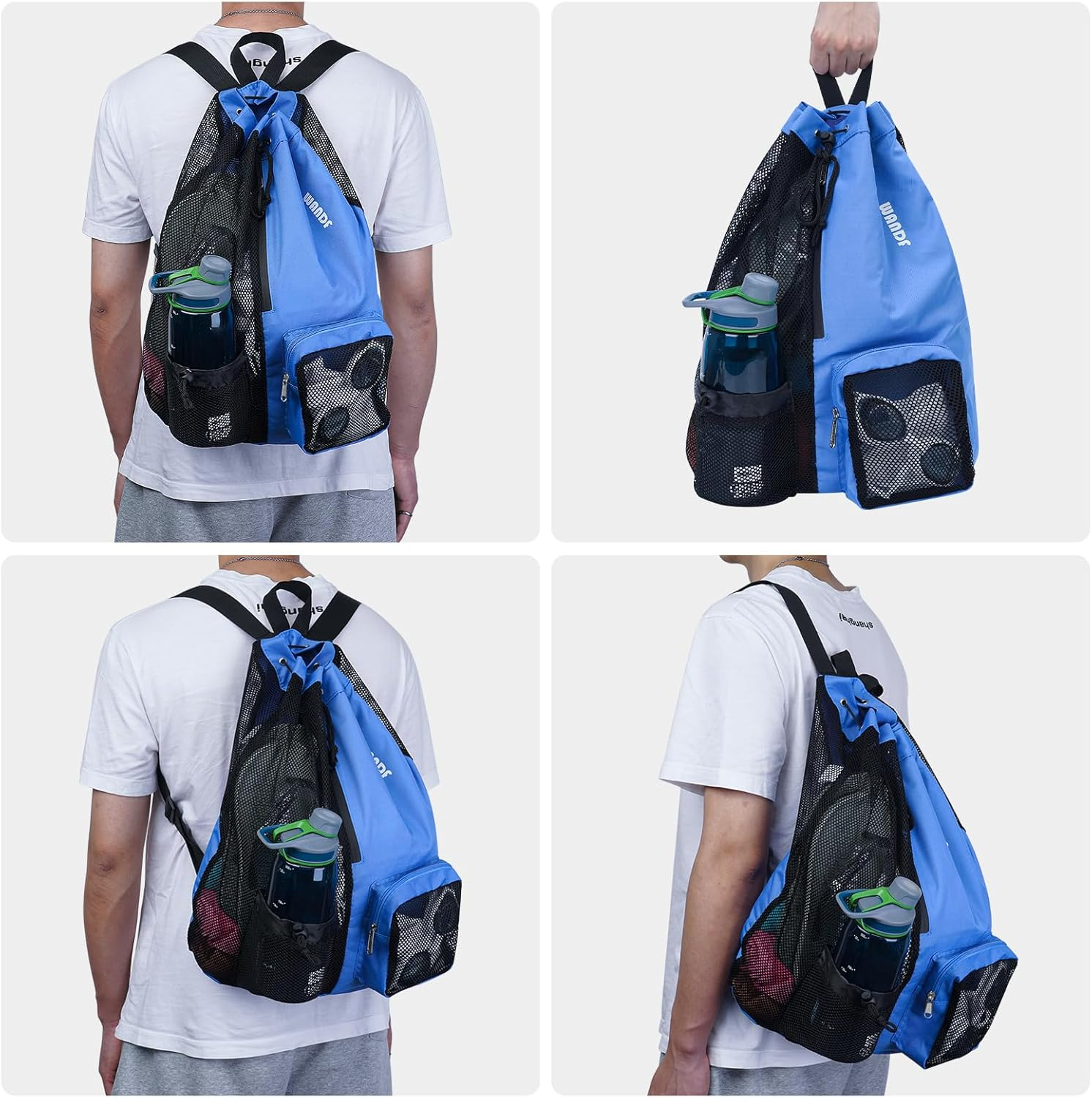 WANDF Swim Bag Mesh Drawstring Backpack with Wet Pocket for Swimming, Gym, and Workout Gear image number 2