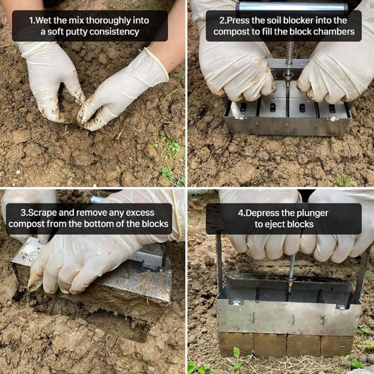 AIMALL Manual Soil Block Maker - Precision Hand-Held Garden Tool for Seed Starting, Sturdy Stainless Steel image number 4