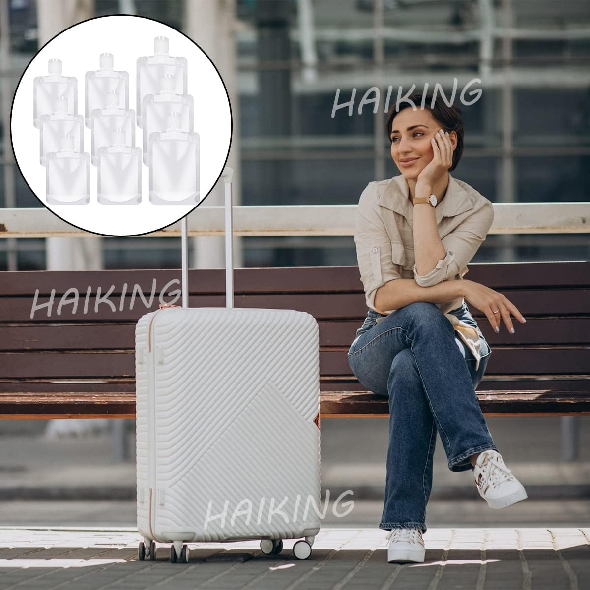 HAIKING Travel Bottles Cosmetic Packaging Bags, 9 Pcs Refillable Travel Pouches for Shampoo, Lotion, Toner (3 Sizes) image number 2