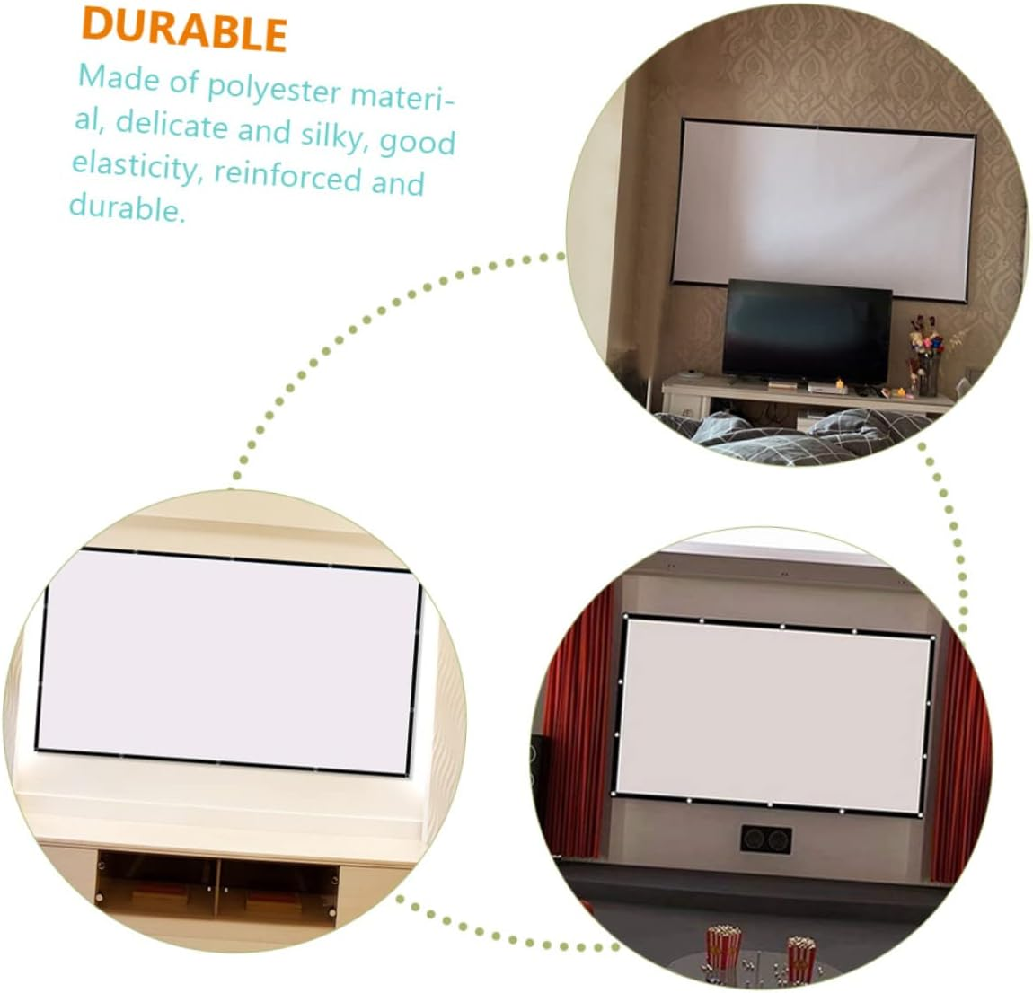 KICHOUSE Portable Foldable Projector Screen Anti-Crease Material Home Theater Outdoor Use for Gaming Education Presentations and More Easy to Hang Buckles image number 5