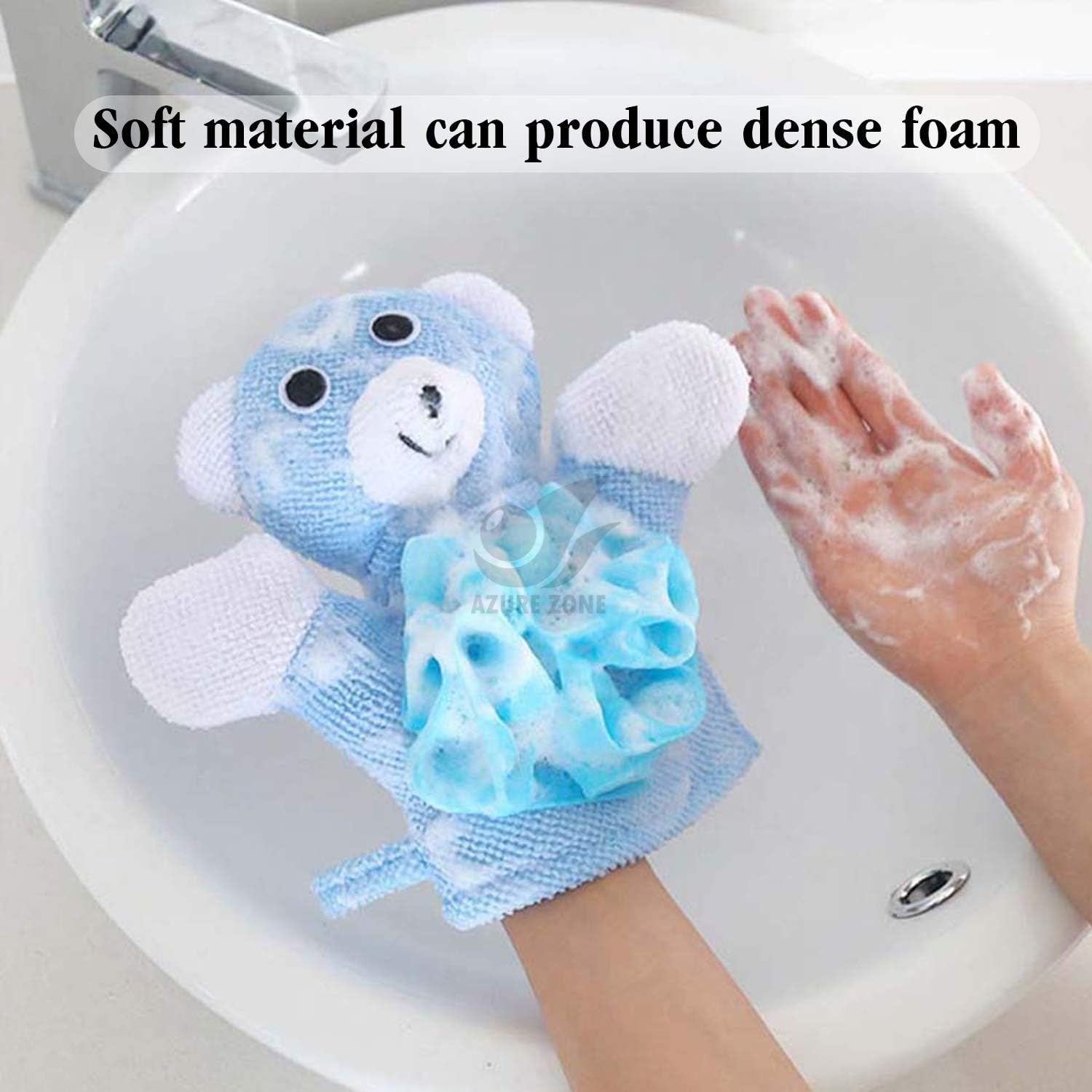 Azure Zone, 4 Pack Cartoon Hand Puppet Bath Wash Mitt Towel with Animal Designs for Bath and Shower image number 3