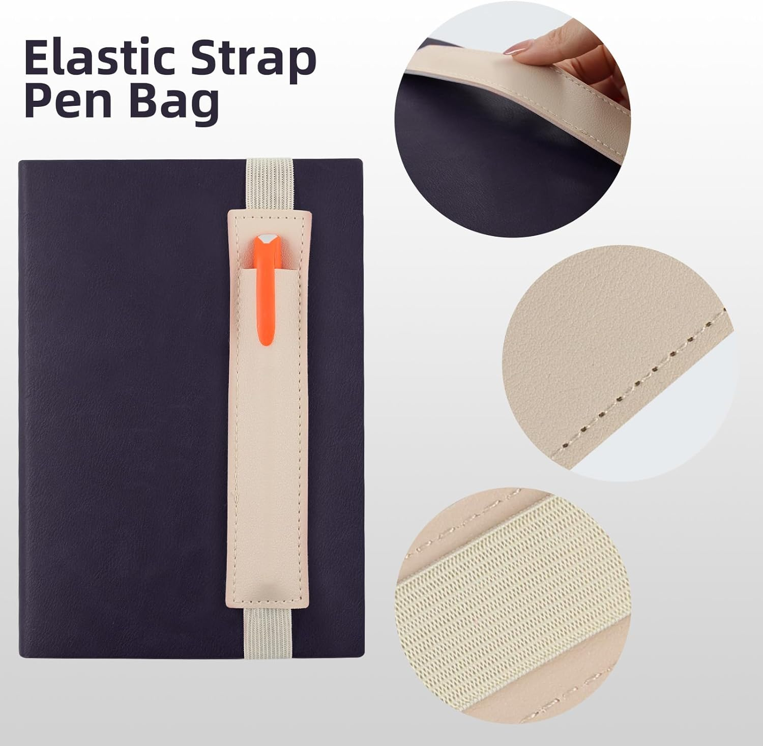 6 Pcs Pen Holder Pouch Notebook PU Leather Pen Sleeve Pouch Adjustable Elastic Strap Stationery Bag Detachable Portable Organizer Storage for Outdoors Office