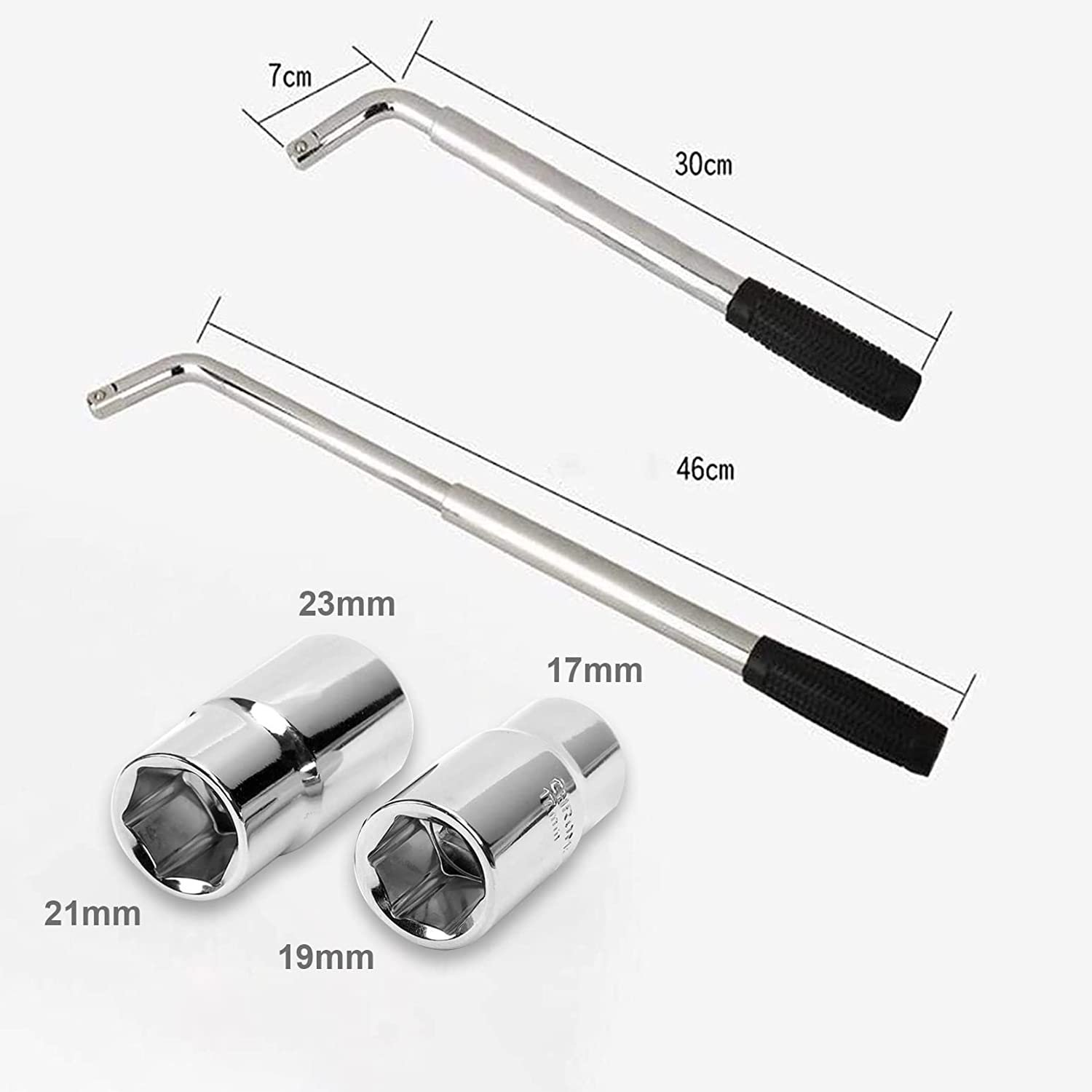 GIOD Lug Wrenches, Car Tire Wrench, Telescopic Wrench, L-Shaped Chrome Vanadium Steel Socket Wrench, Set of 3, with 17/19, 21/23 Mm Sockets, Car Repair Tool image number 4
