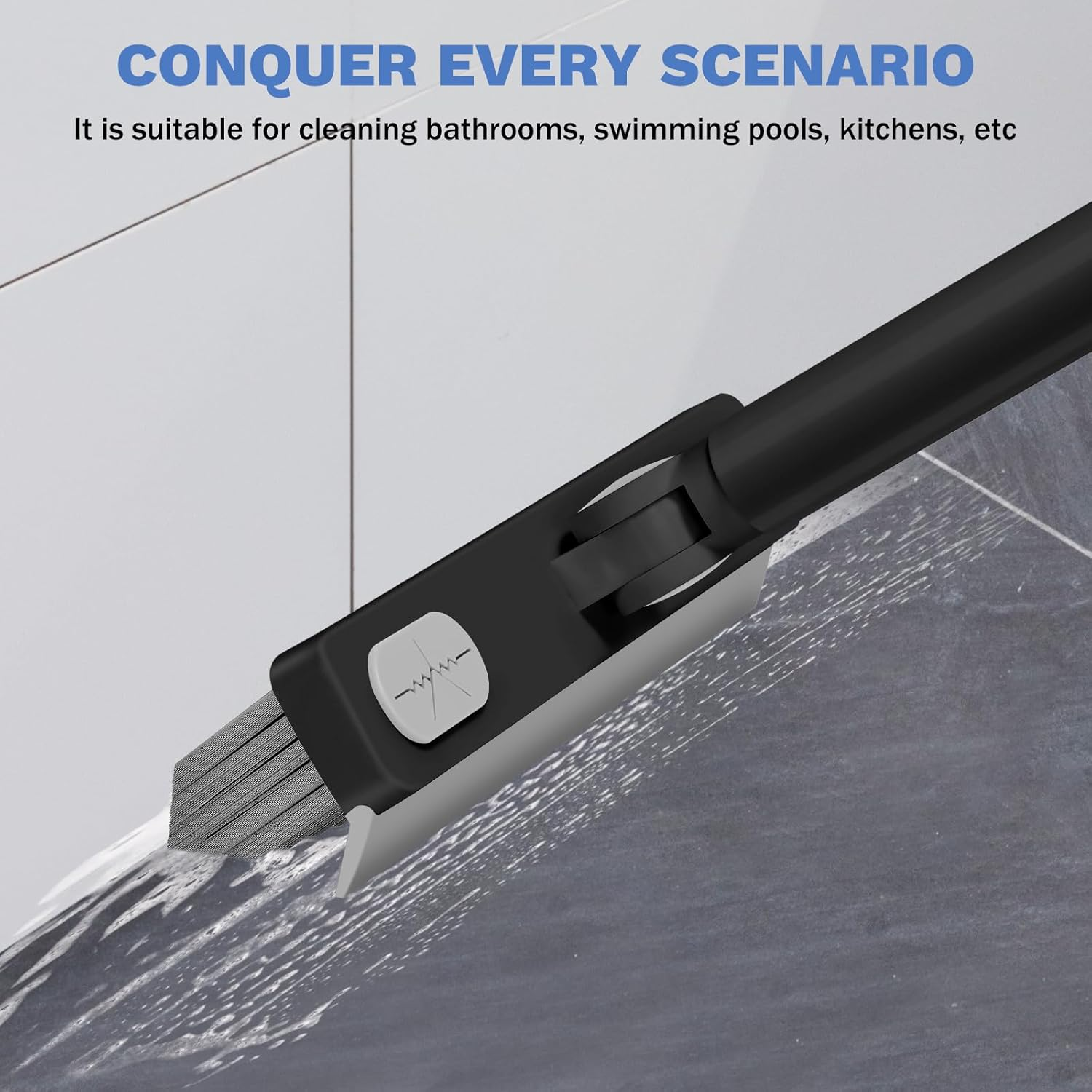 Setsail Grout Cleaner Brush with Long Handle, V-Shaped Floor Scrub Brush Swivel Grout Brush Stiff Bristle Floor Grout Scrubber for Bathroom, Tile Line, Crevice, Kitchen, Wall, Deck, Garage, Black Grey - Black Grey image number 3