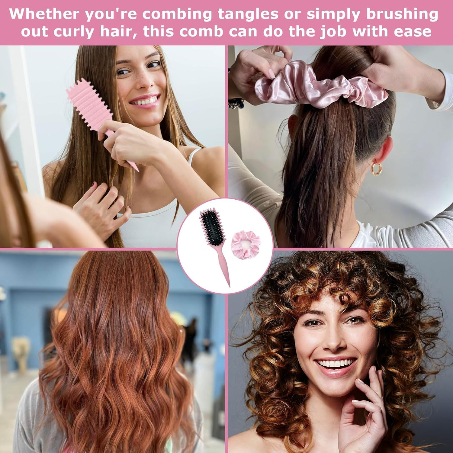 Curl Hair Brush, Organic Hair Brush without Pulling, Curl Define Styling Brush with 1 Scrunchies, Bounce Curl Brush, Curly Hair Brush, Curl Defining Brush, 3-In-1 Styling Brush for Curl Hairstyles image number 6