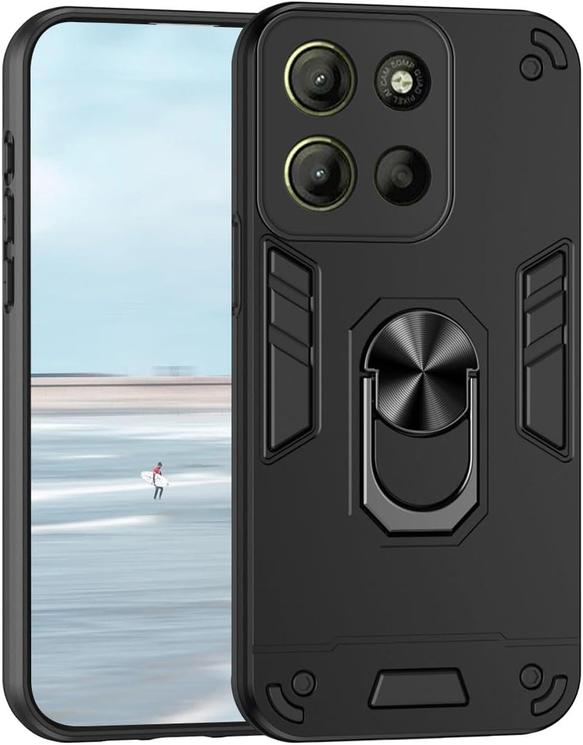 UPLAI Case for Motorola Moto G15 / Moto G15 Power, Ring Kickstand Military Grade Shockproof Protection Magnetic Armor Cover, Ultra Thin PC + TPU Bumper Durable Phone Case. Black
