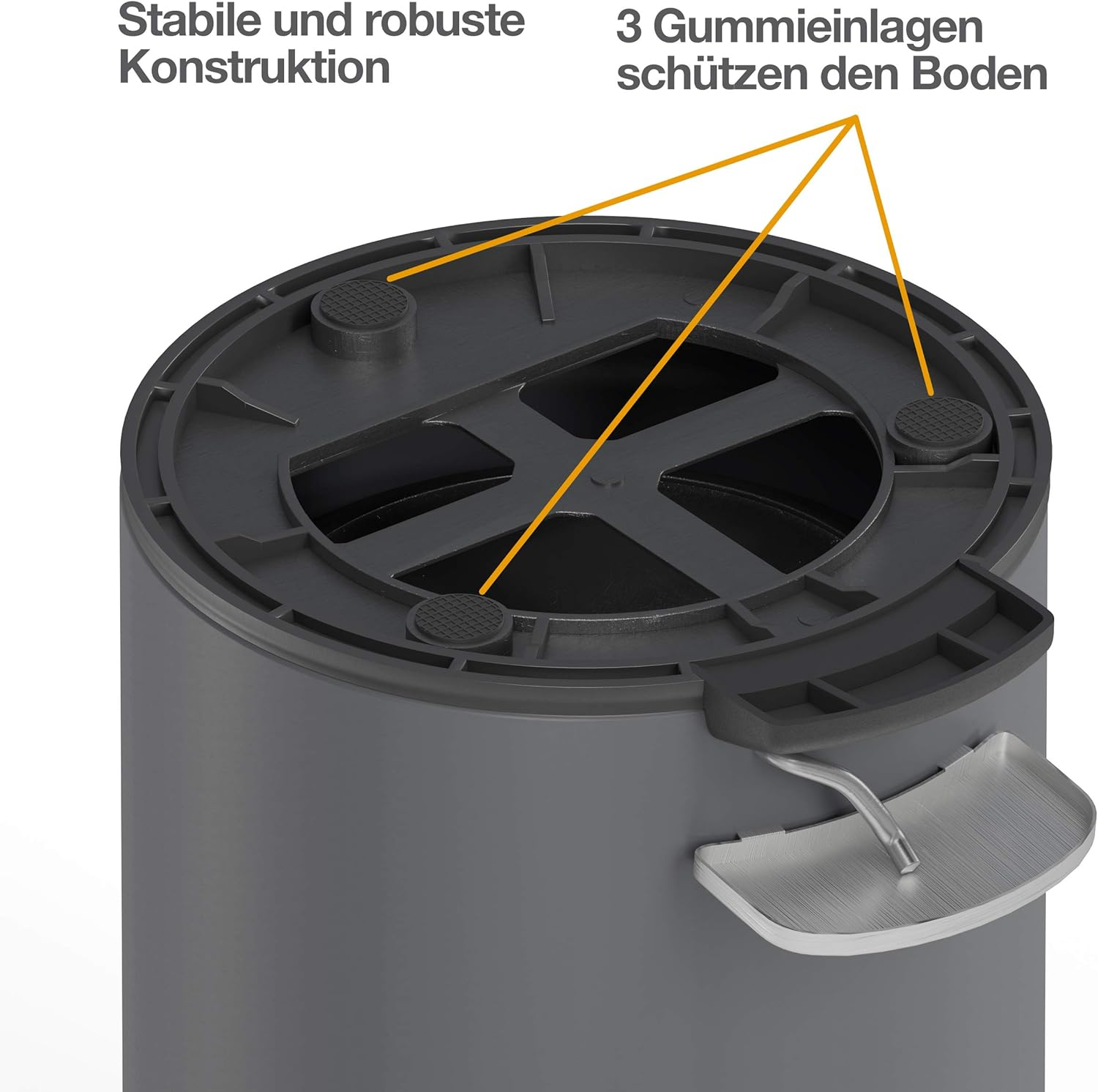 Stardis 3 Litre Pedal Bin Stainless Steel Dark Grey Matt with Soft-Close Mechanism, Folding Lid, Quiet Closing Soft Close with Inner Bucket, Cosmetic Bin, Waste - Black image number 2