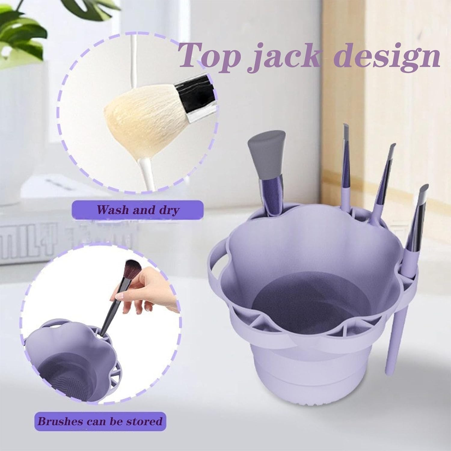 Dannisly Makeup Brush Cleaner Bowl - Cosmetic Brush Cleaner | Foldable Makeup Brushes Cleaner Mat | Make up Brush Washing Bowl, Scrubber Tools with Drying Washer for Women Home Travel Storage Salon image number 6