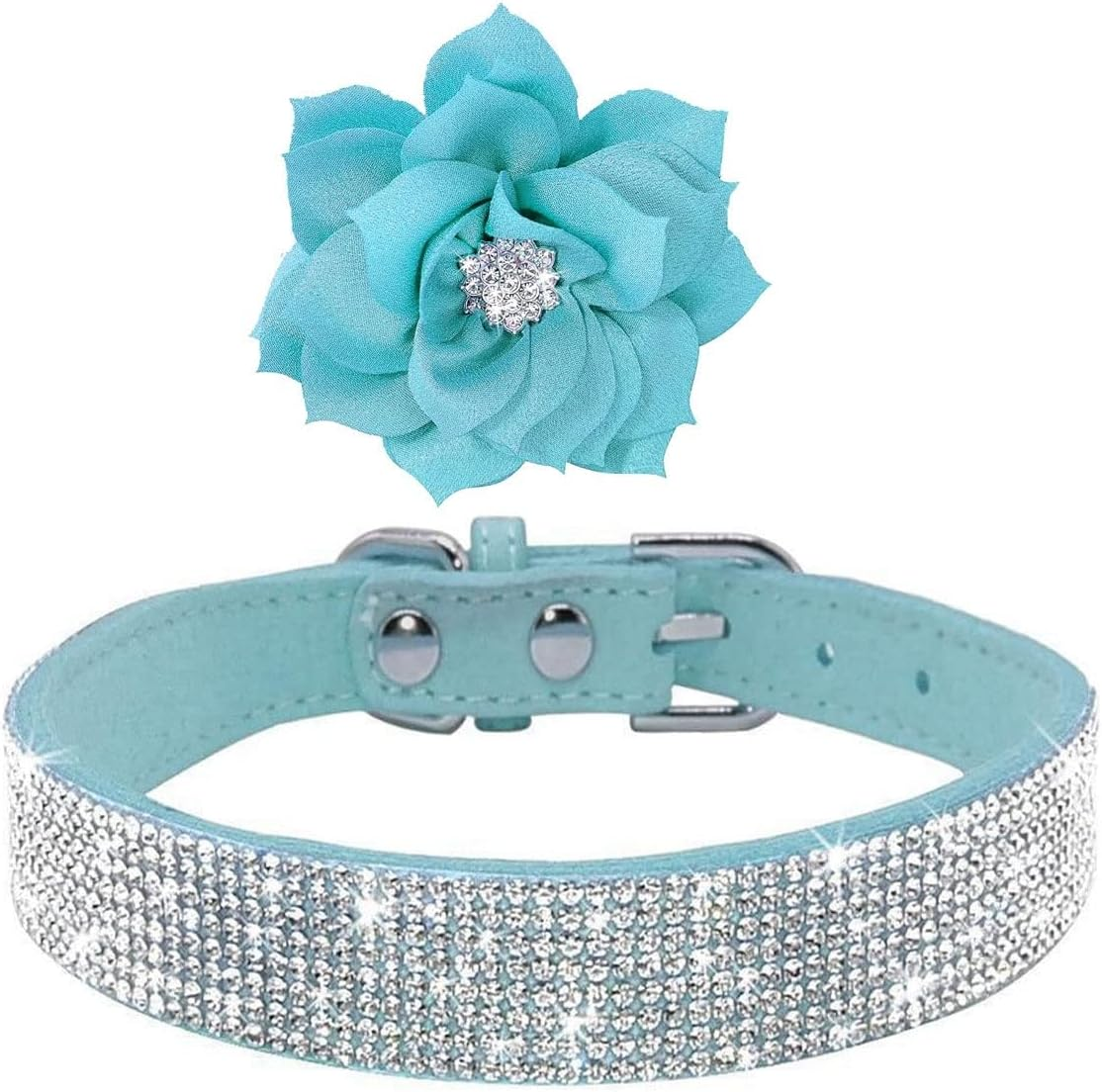 Cute Dog Collar with Bling Rhinestone, Fancy Crystal Diamond Glitter Pretty Jewel Soft Cat Collars for Small Medium Large Breed Dogs Girl Female Pet Puppy Kitten Terrier (L, Light Blue) image number 1