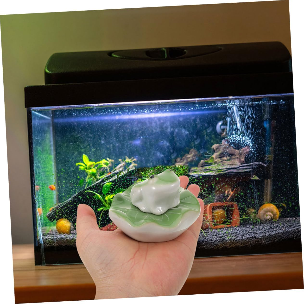 Toyvian 2Sets Ceramic Floating Frog and Tea Pet Sculptures for Aquarium Decor Realistic Fish Tank Decoration of Lifelike Floating Animals for Landscape image number 3