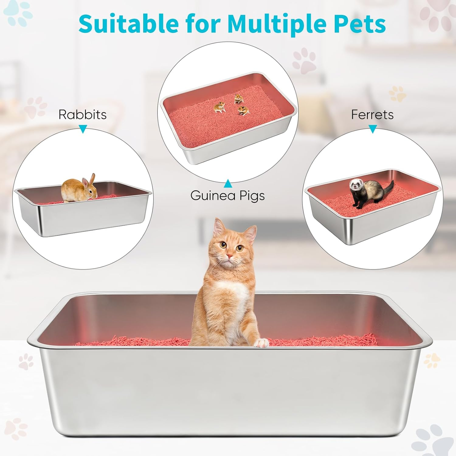 Stainless Steel Cat Litter Box, 23.5" L X 15.5" W X 6" H, Tray for Small to Large Kitty, Rabbits, Hamsters, Guinea Pigs and Ferrets, Potty Toilet Is Easy to Clean and Does Not Absorb Odors image number 1