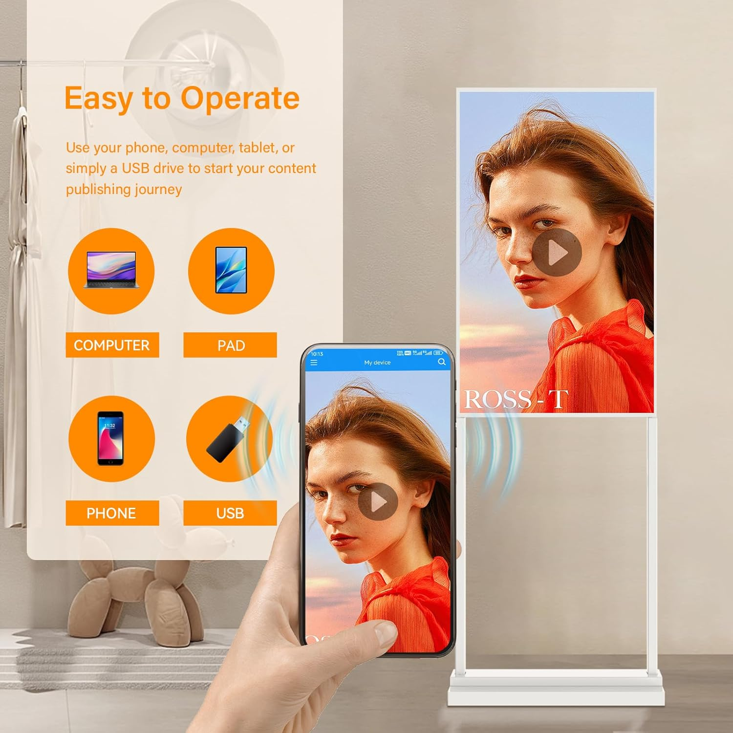 Canlarriz 32 Inch Digital Signage Kiosk LCD Advertising Display Menu Displays Indoor Floor Standing Vertical Poster White 2+32GB 2K 700Nits Android OS with HDMI In/Usb image number 3