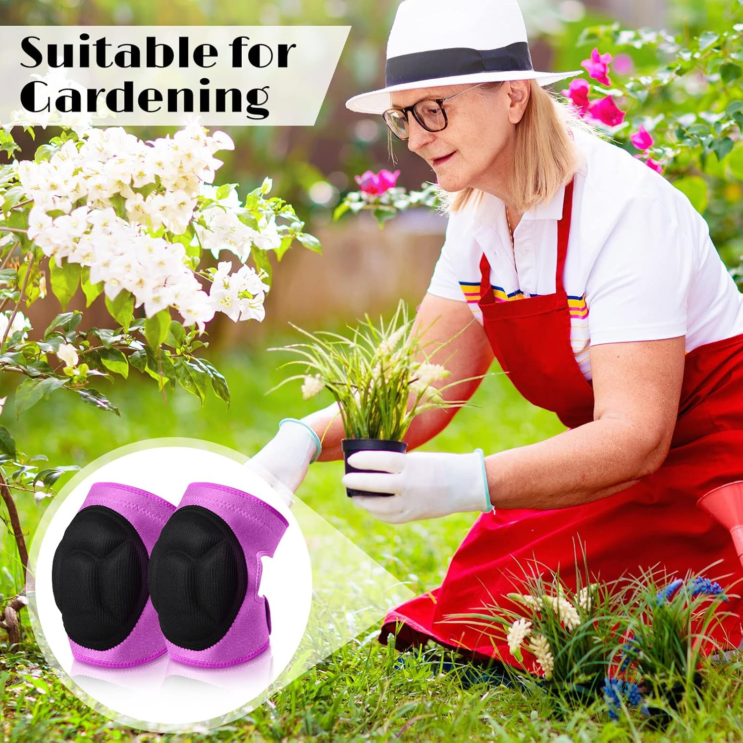 2 Pairs Knee Pads for Gardening Cleaning Knee Pads Knee Pads for Men Construction Work Kneepads with Thick Foam, anti Slip Collision Avoidance Kneepads for Garden Construction Flooring (Gray, Pink) - Black, Gray image number 2