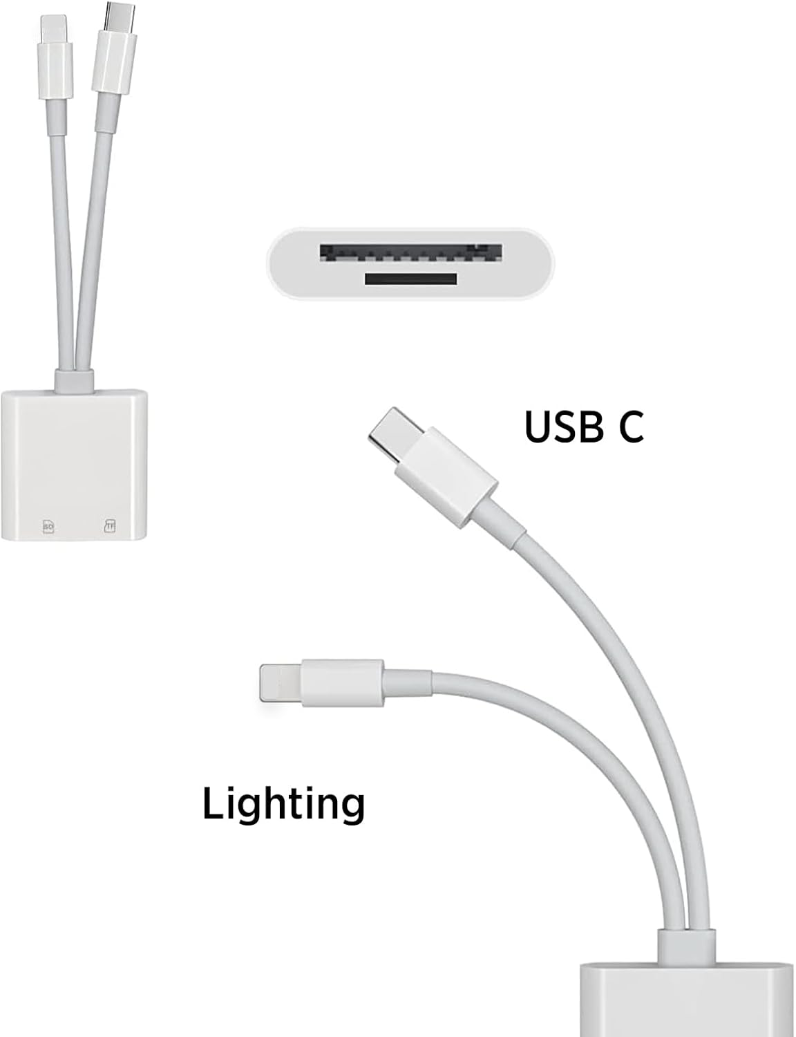 2026 SD Card Reader USB C & Lighting, 2-In-1 Dual Card Slot Memory Card Reader, Portable High-Speed Micro SD/TF Memory Card Adapter Compatible with Iphone 17/16, Macbook Pro, Ipad, and Android image number 5