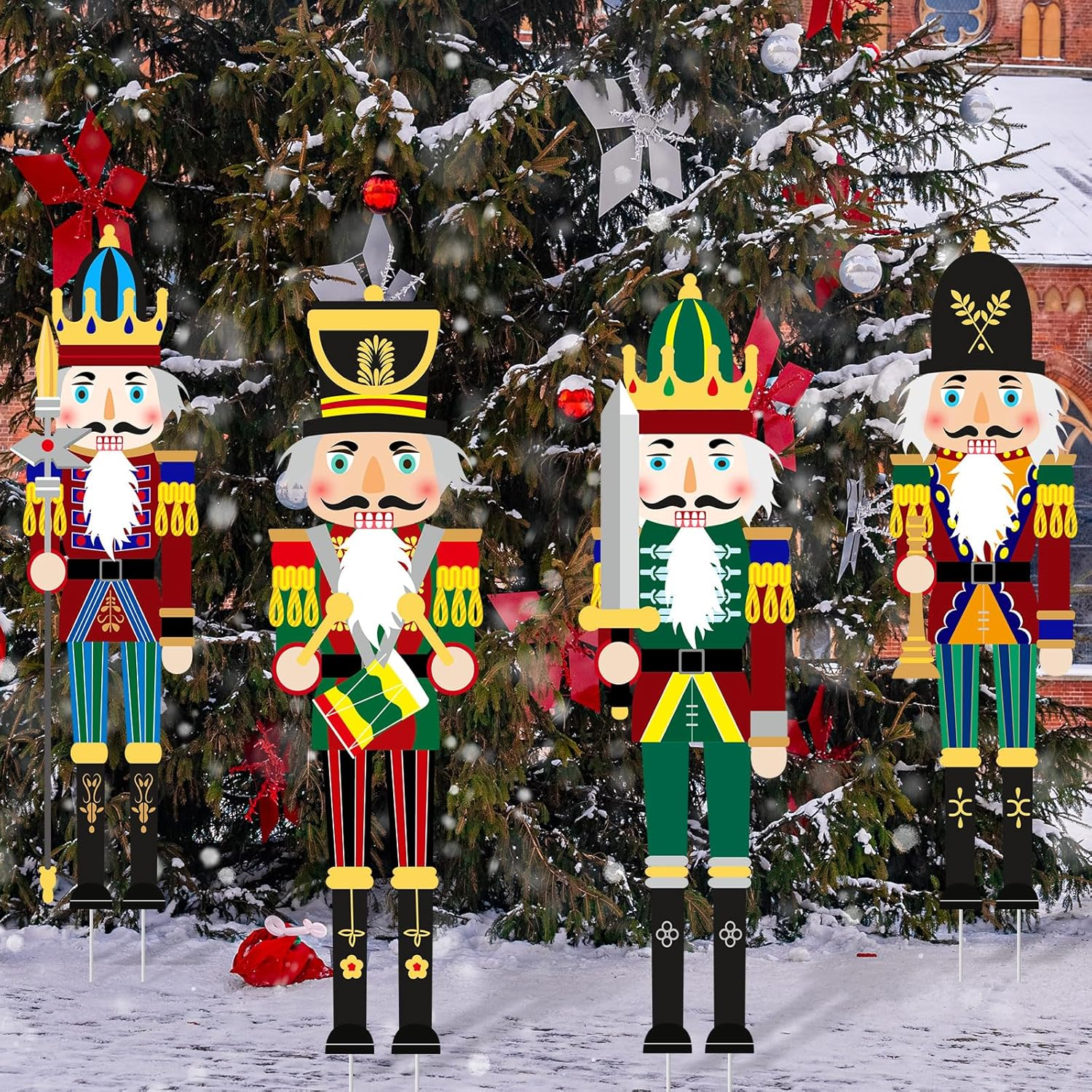 Soaoo 4 Pcs Large Christmas Nutcracker Yard Sign with Stakes 39.4 Inch Christmas Nutcracker Decorations Outdoor Holiday Giant Nutcracker Garden Decor for outside Xmas Courtyard Lawn Party Supplies image number 3