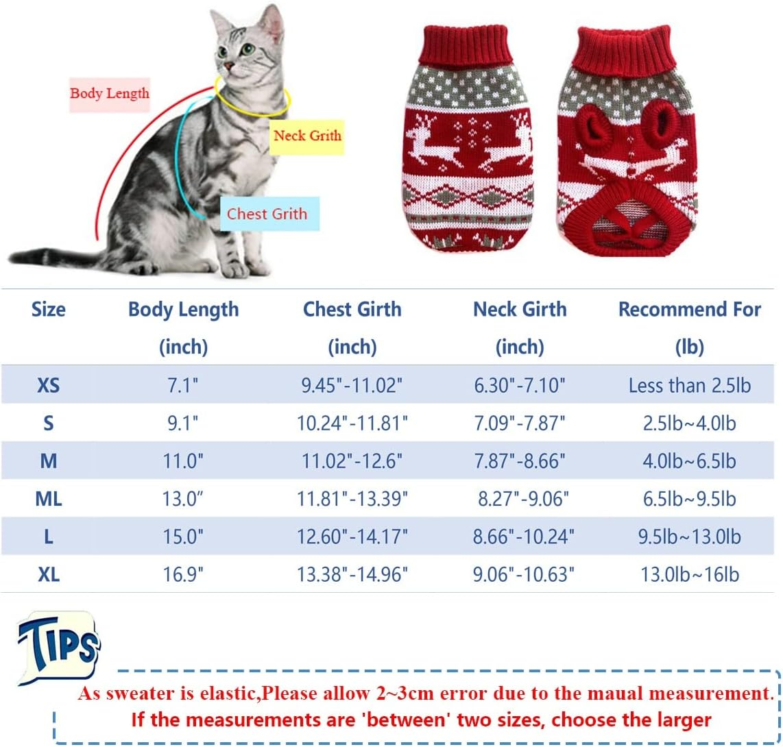 Vehomy Dog Christmas Sweaters Pet Winter Knitwear Xmas Clothes Classic Warm Coats Reindeer Snowflake Argyle Sweater for Kitty Puppy Cat-Xs image number 3