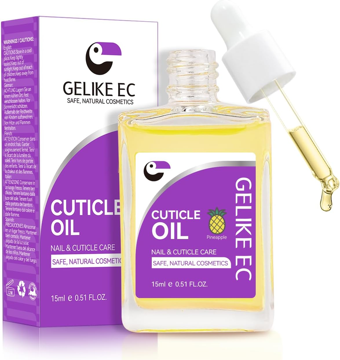 Nail Cuticle Oil for Moisturize and Repair - Gelike EC Easy and Quick Absorb Cuticles Care Treatment - Natural Pineapple Smells for Women and Men Dry Damaged Thin Nails image number 3