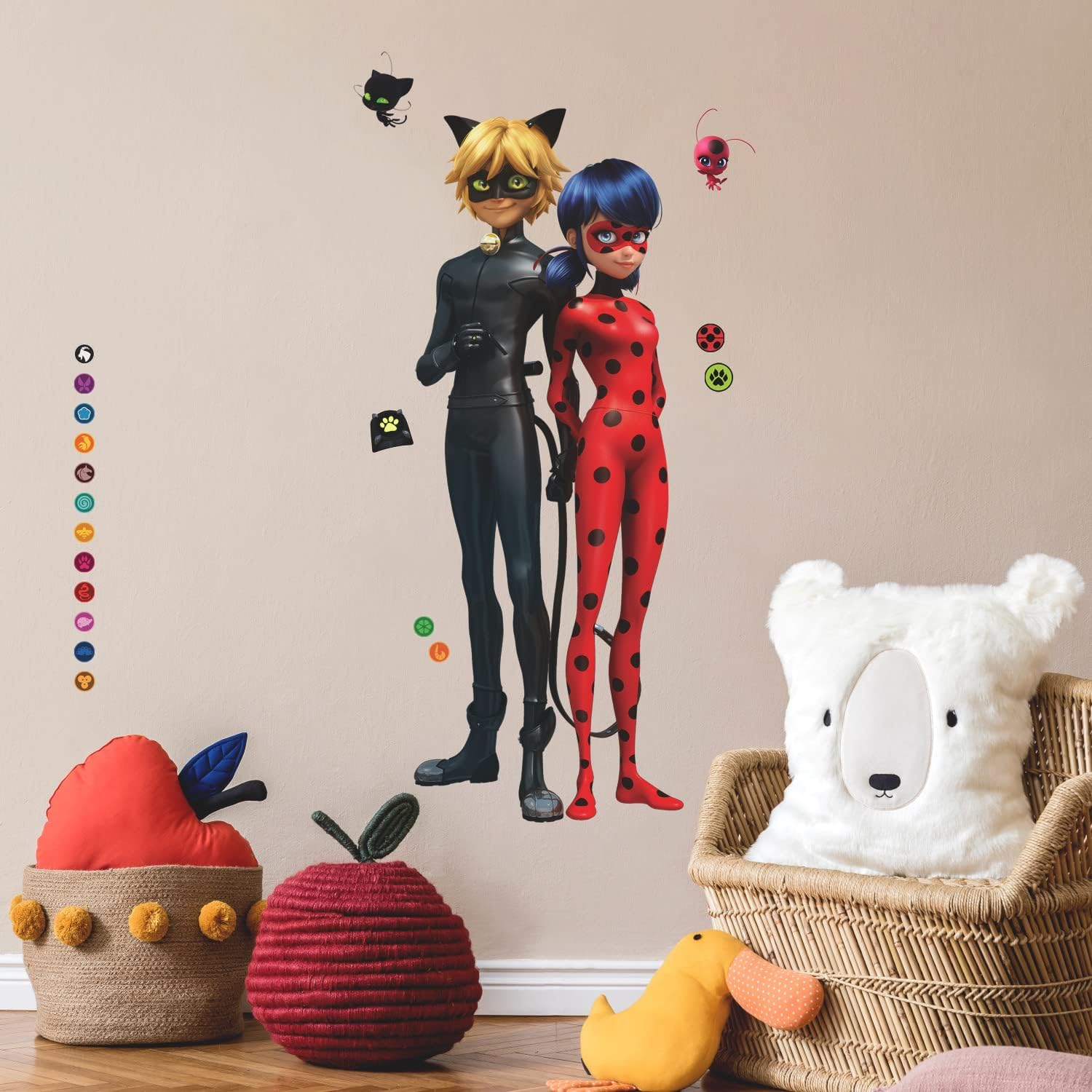 Roommates RMK5332GM Miraculous Tales of Ladybug and Cat Noir Giant Peel and Stick Wall Decals, Multi image number 4