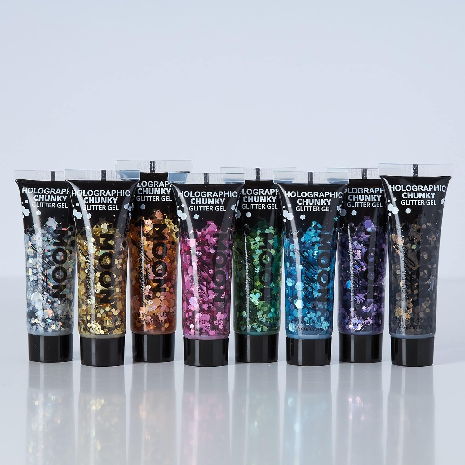 Holographic Chunky Face & Body Glitter Gel by Moon Glitter - 12Ml - Black - Glitter Face Paint - Blue image number 3