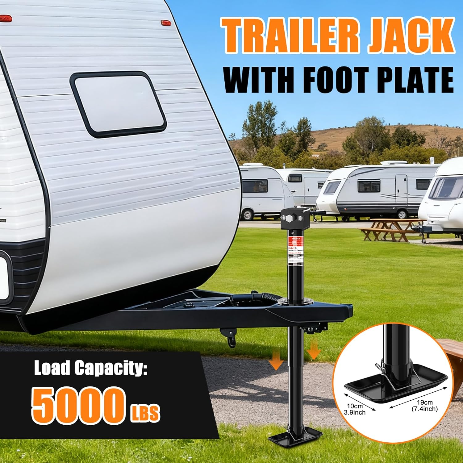 BOYISEN 5000Lbs A-Frame Trailer Jack, Height Adjustable by Power Drill or Handle, Heavy Duty Camper Tongue Jack with 6" Dual Wheel Supports up to 2000 Lbs for Utility Boat Yacht Trailer image number 3