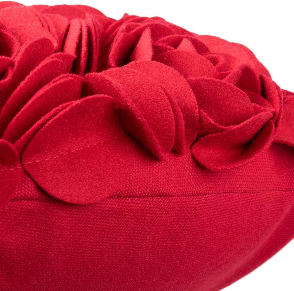 JW 3D Rose Flowers Accent Pillows Decorative Wool Heart Shaped Handmade Cushions for Home Sofa Car Bed Room Office Chair Wedding Travel Decor Pillowcases Girl Gifts 13 X 16 Inch Red image number 5