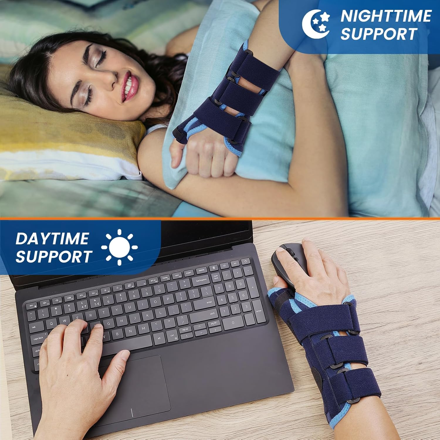 Willcom Night Wrist Brace and Thumb Spica Splint Stabilizer-Breathable Lightweight-Support for De Quervains Tenosynovitis, Arthritis(Right Hand-M,6.75-9.5 Inch) - Left Hand image number 2