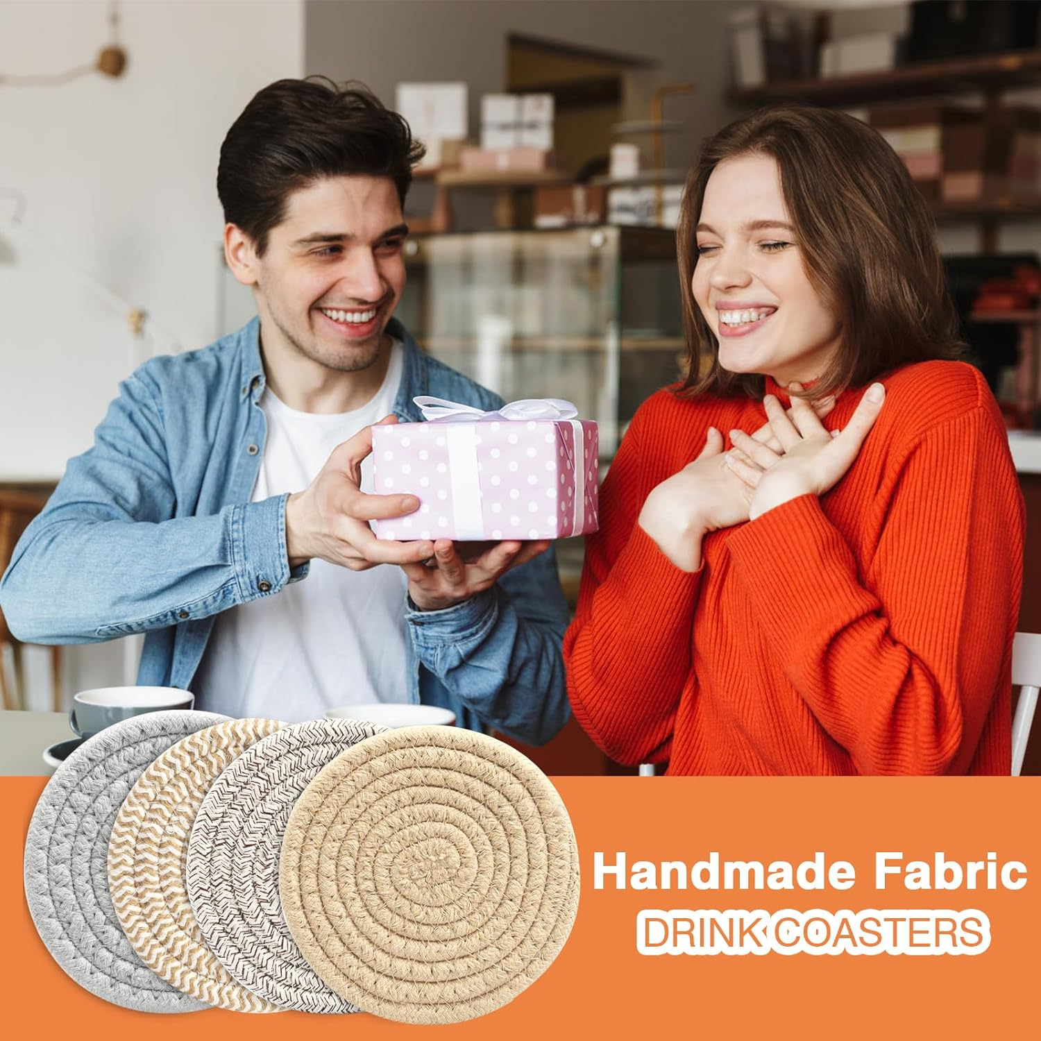 4.8" Cotton Drink Coasters Set of 2&ndash; Absorbent Fabric Mug Pads for Coffee, Tea & Drinks, Minimalist Desk & Nightstand Cup Mats, Durable Neutral Drink Coasters for Home, Office or Gift Use (Cloud Grey) image number 6