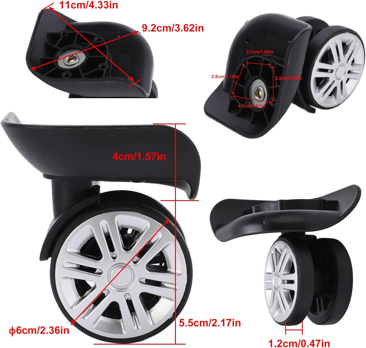 1 Pair Luggage Suitcase Wheels Luggage Replacement Wheels Mute Swivel Suitcase Luggage Caster Wheels Luggage Wheel Spare Part Universal Wheel Replacement Luggage Suitcase Wheels image number 1