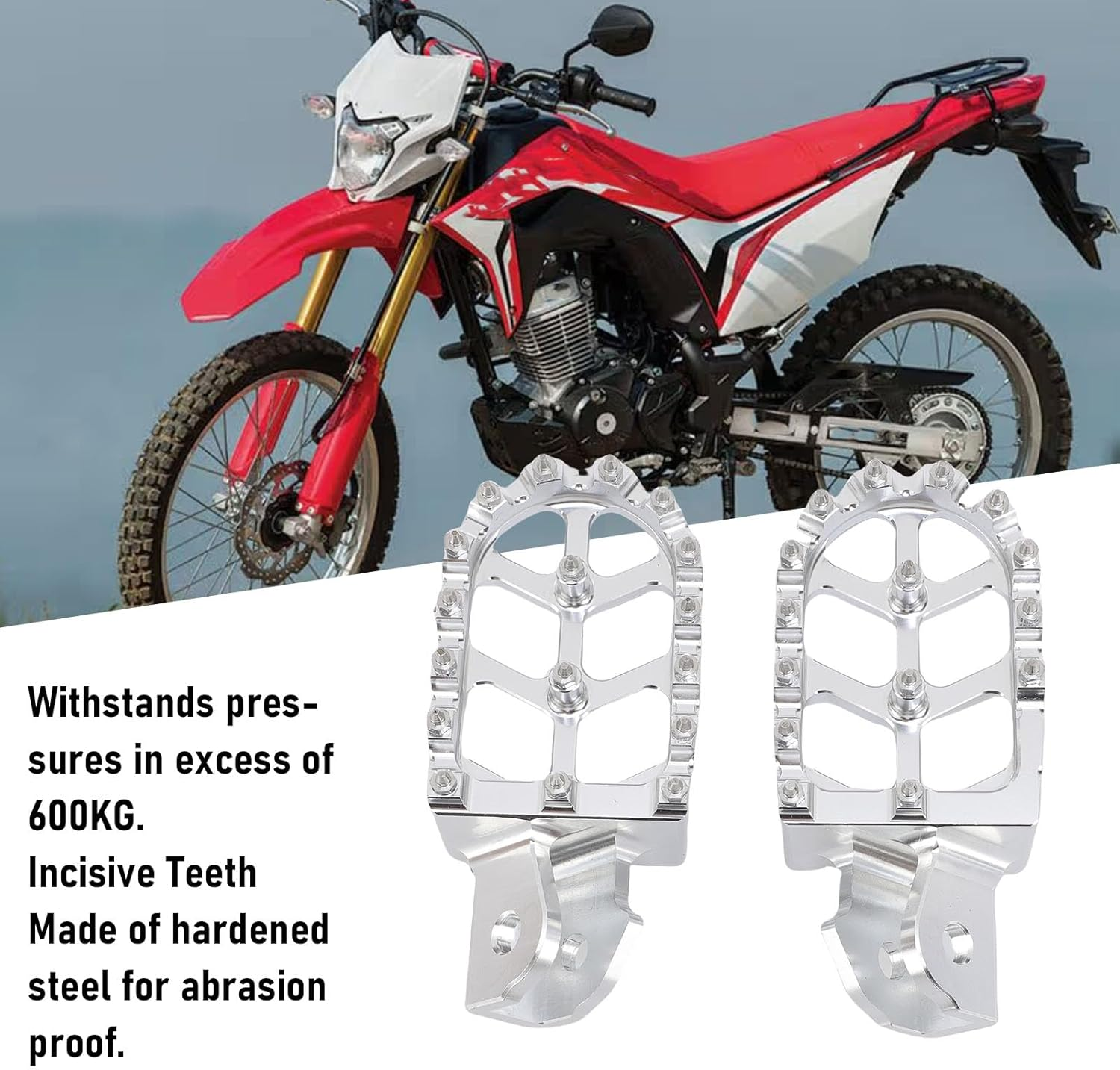 Generic Dirt Bike Foot Peg, 7075 Aluminum Alloy Motorcycle Foot Rest Peg with Hardened Steel Teeth for Surron Light Bee X S E Ride Pro SS CRF150F 2003-2019 CRF230F 2003-2019 X160 X260 (Silver) image number 6