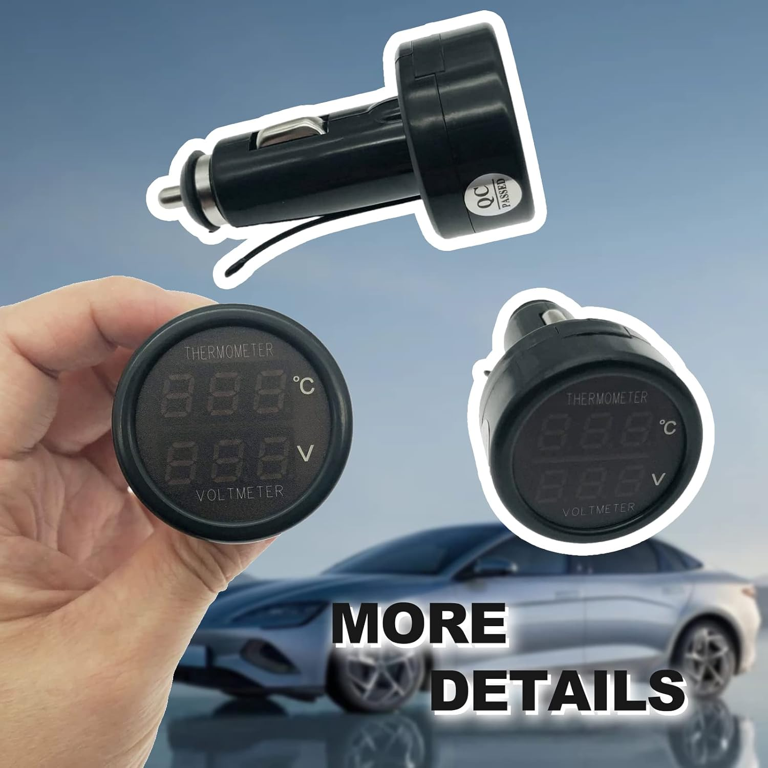 Car Truck Bus Voltmeter & Thermometer Display 2 in 1, 12V 24V Battery Voltage Temperature Meter Monitor Tester Gauge Indicator image number 3