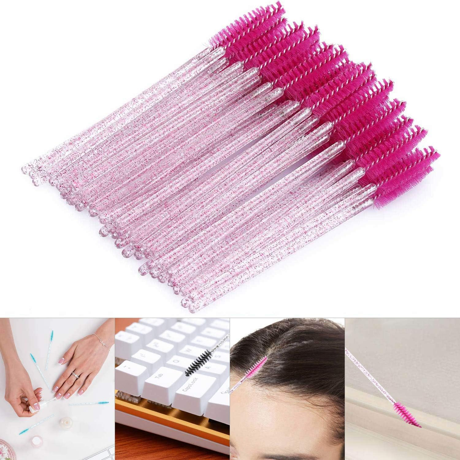 Tbestmax 300 Disposable Mascara Wands Eyelash Brush Spoolies for Eye Lash Extension, Eyebrow and Makeup Crystal image number 2