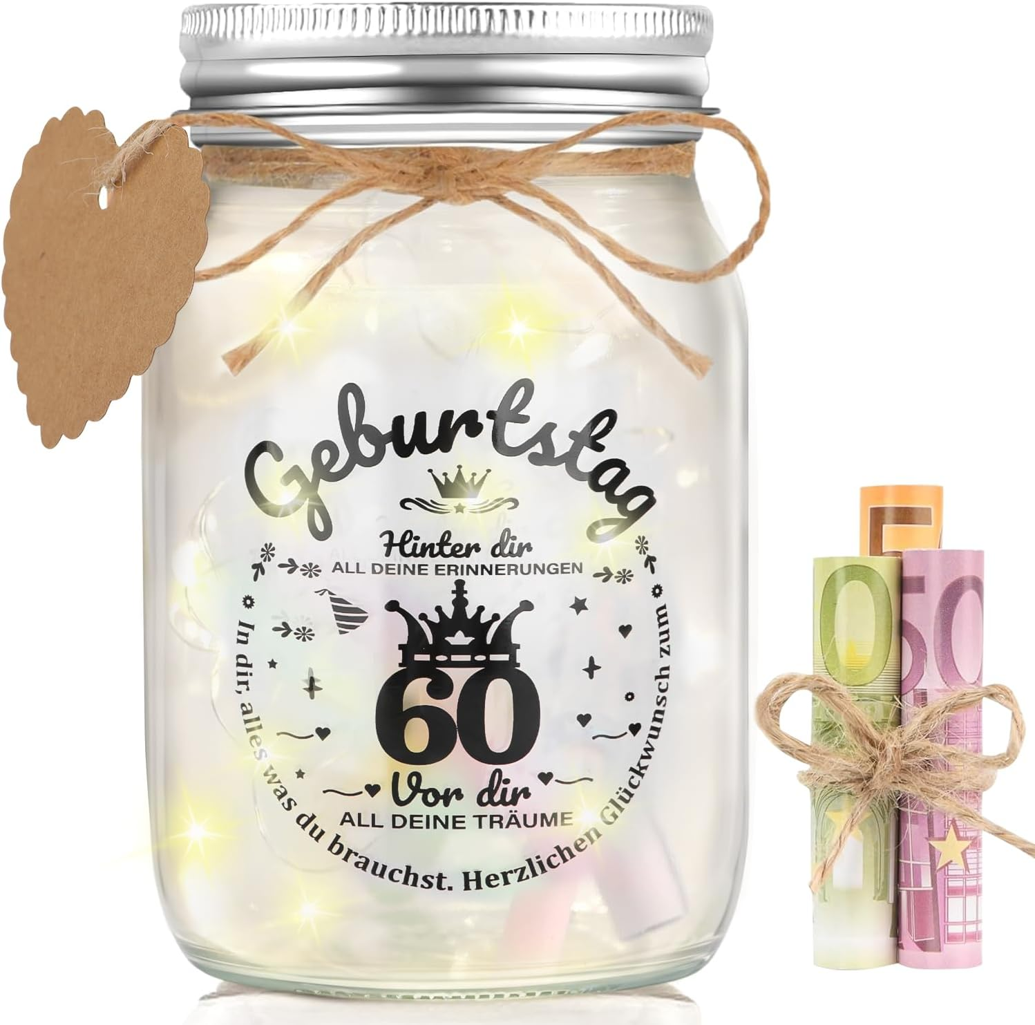 Apexxus 60Th Birthday Woman Man LED Bottle Light Birthday 60Th Money Gifts Packaging 60Th Birthday Gift Money Light Bottle Cool Gift Ideas image number 6