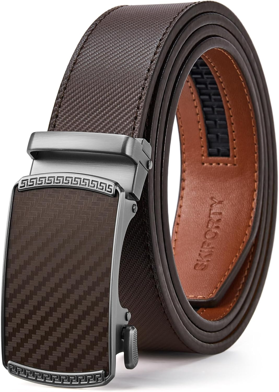 Skiporty Mens Ratchet Belt Leather 1 3/8'' Adjustable Belts for Mens Dress Casual Jeans Comfort Trim to Fit