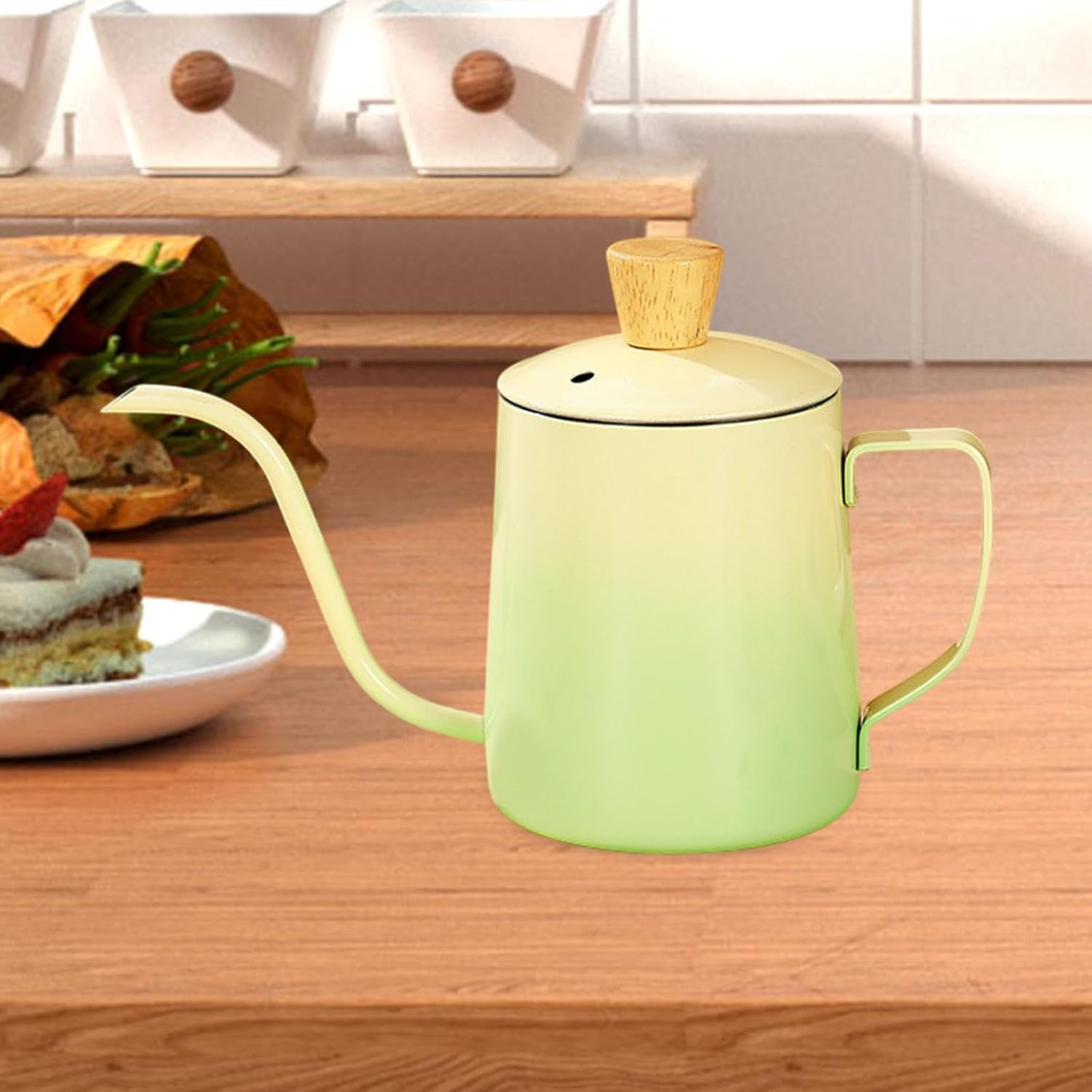 Generic Espresso Pour over Coffee Kettle 350 Ml Tea Kettle for Campfire Stoves Multipurpose Hand Drip Coffee Pot Stainless Steel, Gradient Green - Gradient Pink image number 2