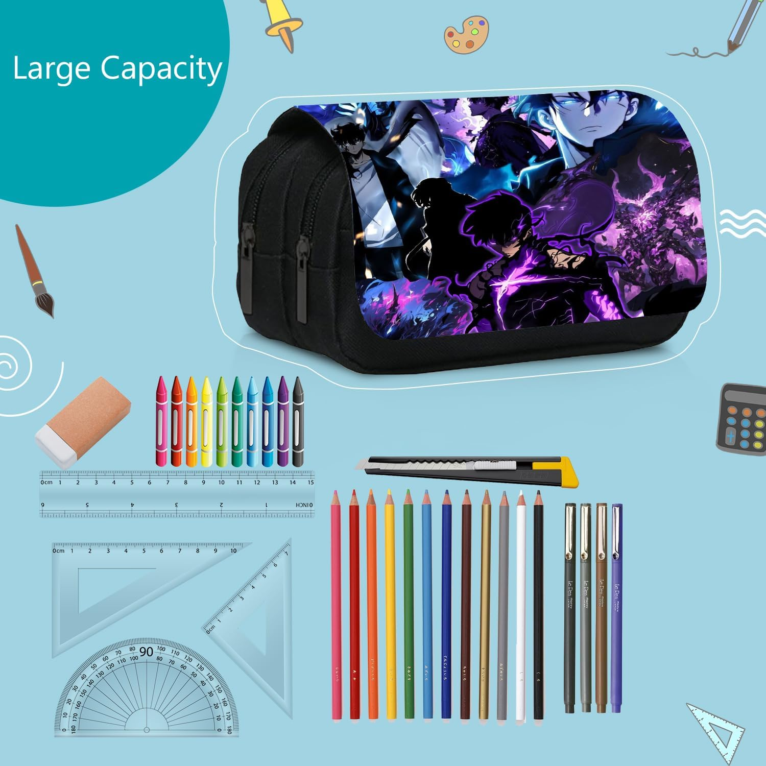 UBBY Solo Leveling Pencil Case Double Layer with Zipper 20 X 10 X 9 Cm Pencil Case for School Office Travel Teens - Polymorphism image number 5