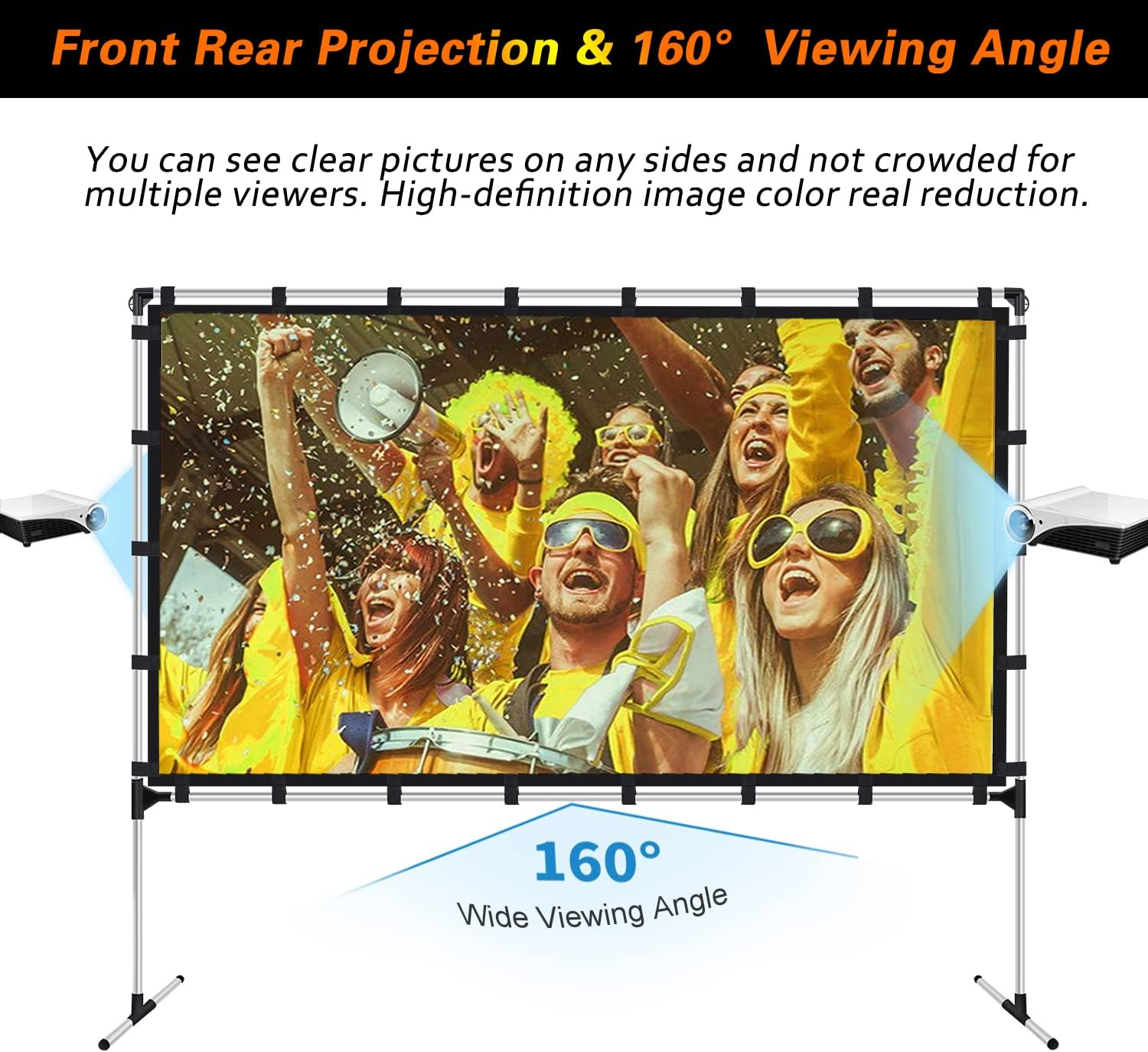 Projector Screen with Stand 100 Inch Outdoor Indoor Projector Screen 16:9 4K HD Portable Rear Front Projection Movie Screen with Carry Bag for Home Theater Backyard Movie Night image number 2