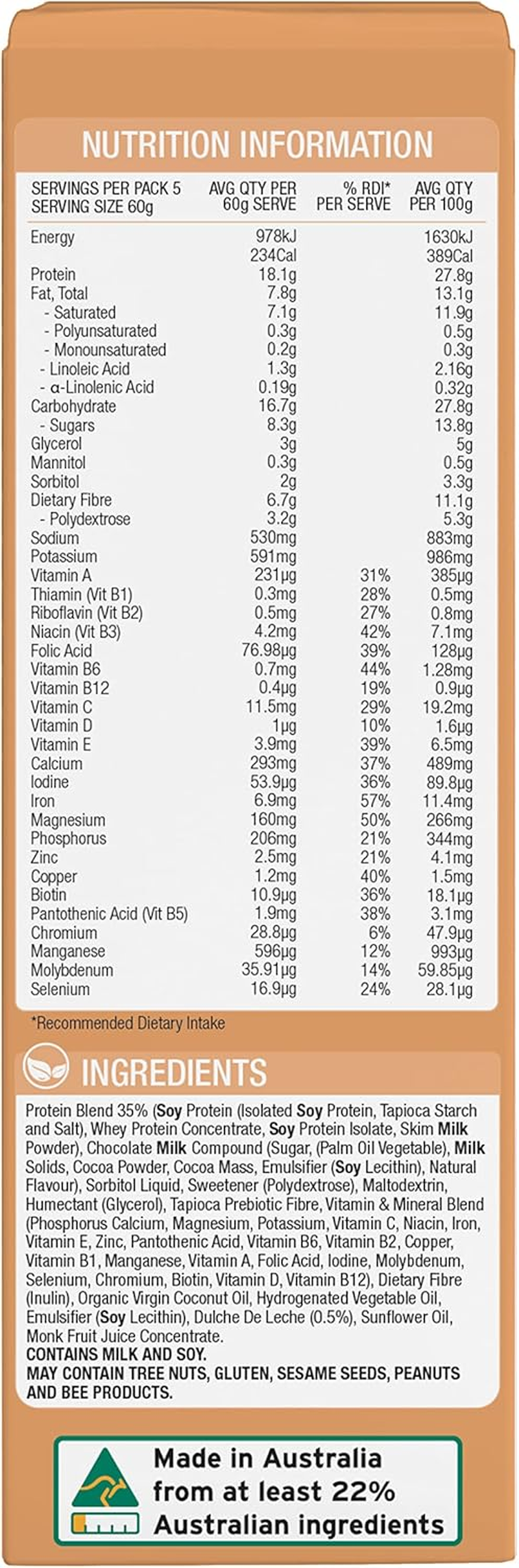 Optislim VLCD Meal Replacement Bar, High Pure Protein Bar, Low Carb Healthy Diet Snack, Low Sugar Snacks with 25 Vitamins & Minerals, Caramel Flavor, 5 X 60G image number 6