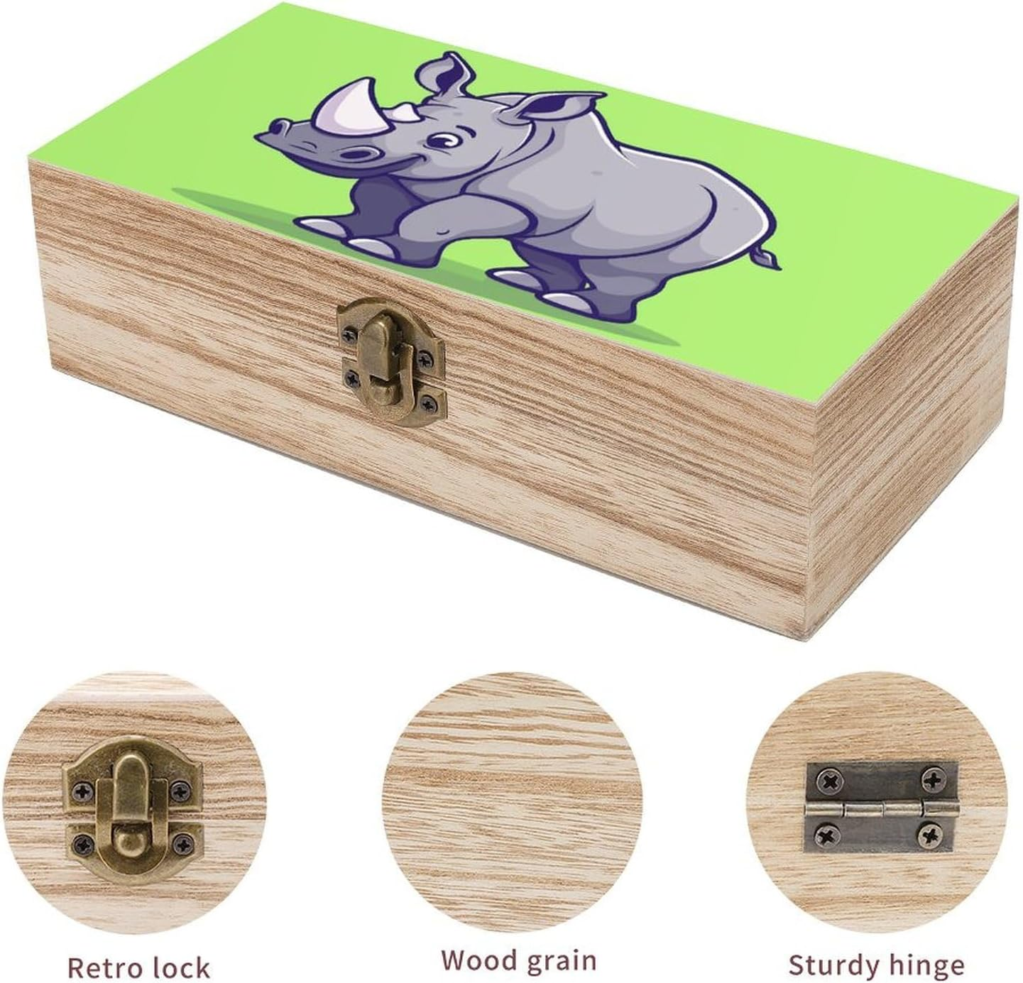 Happy Rhino Wooden Box Wood Wedding Keepsake Boxes with Lids Small Decorative Boxes Lightweight Wooden Memory Storage Box for Crafts Keepsakes Jewelry Photo Letter Storage image number 3
