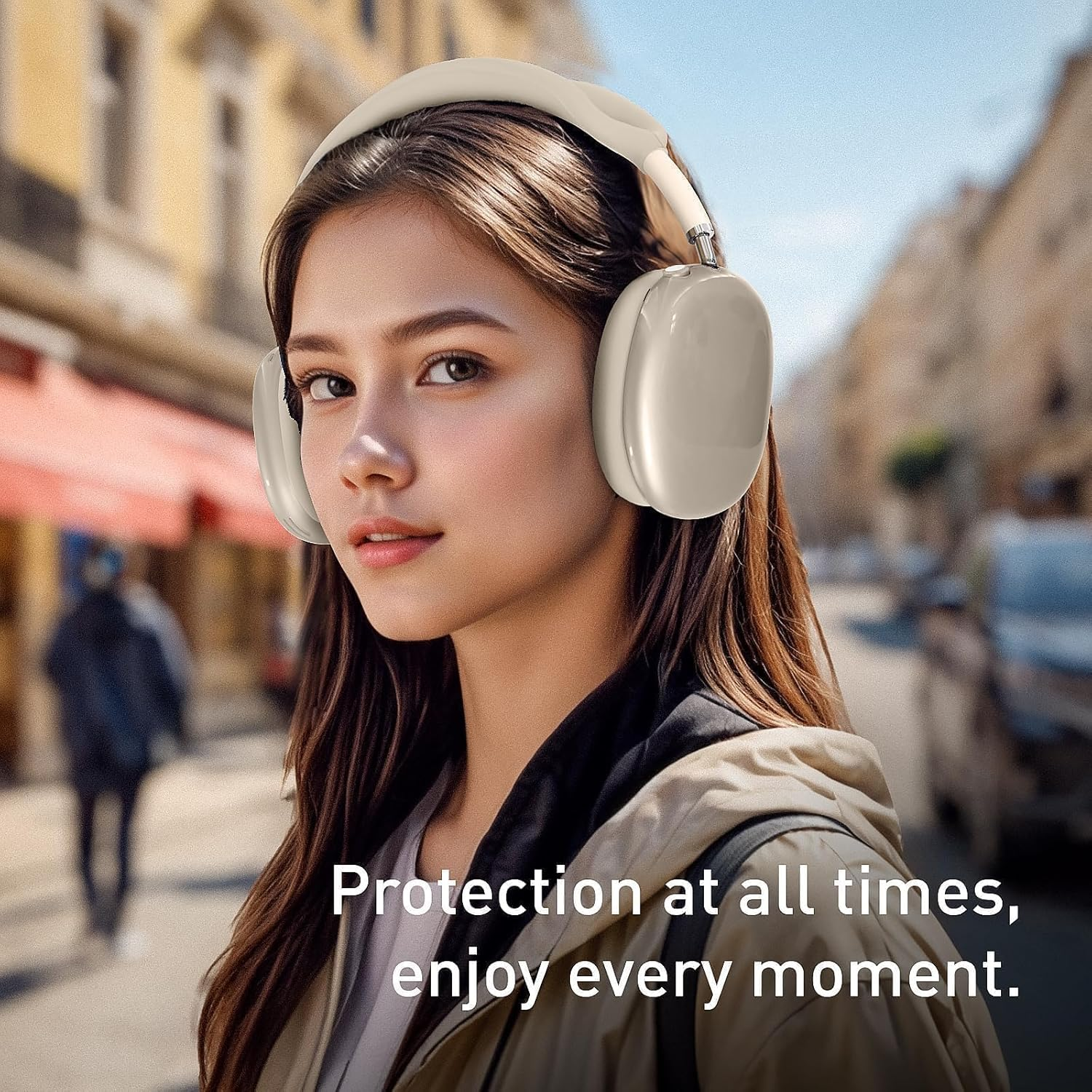 Woyinger Silicone Case for Airpods Max (2024/2020), Clear Soft TPU Ear Cups and Headband Cover, Transparent Accessories for Apple Airpods Max (Usb-C/Lightning), Starlight - A6-Grey image number 3