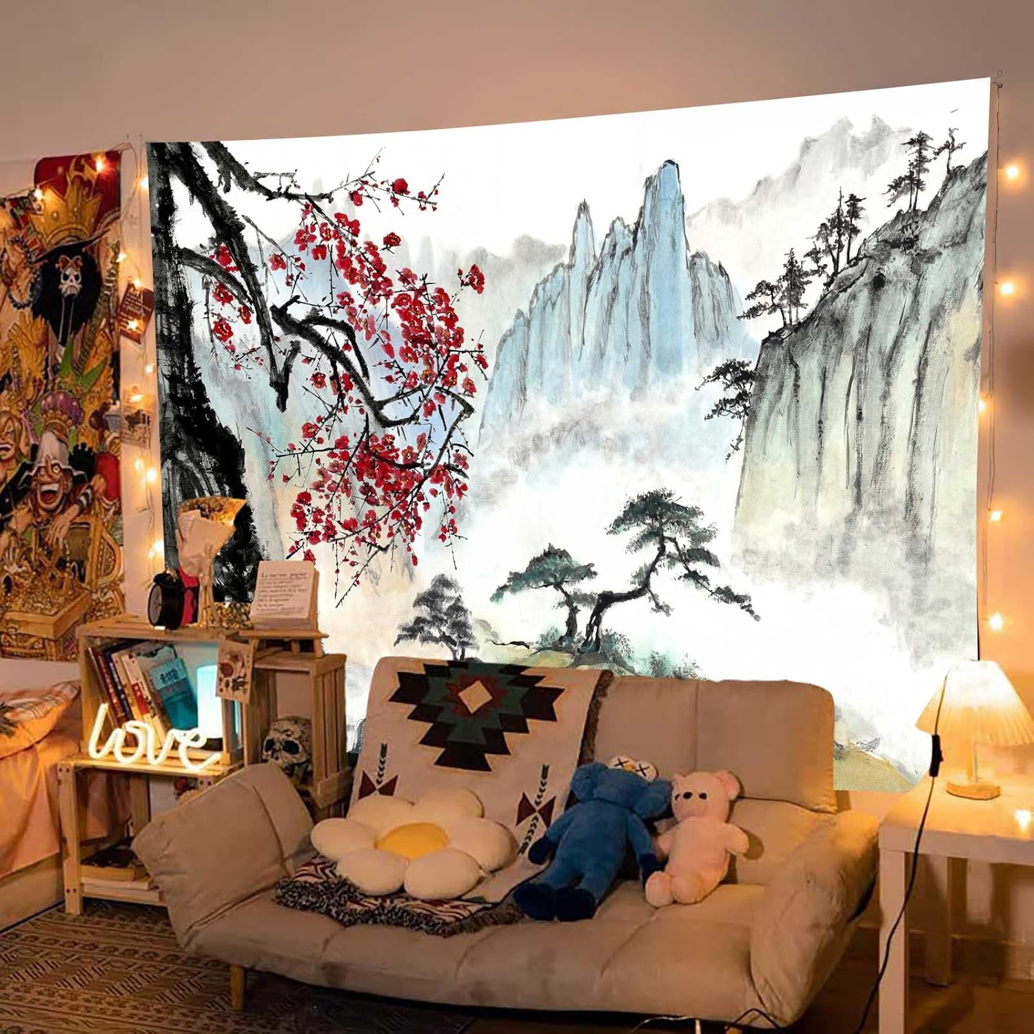 Bcsewcg Japanese Cherry Blossom Anime Wall Tapestry, Nature Landscape, Aesthetic Wall Art for Bedroom, Living Room Home Decor image number 3