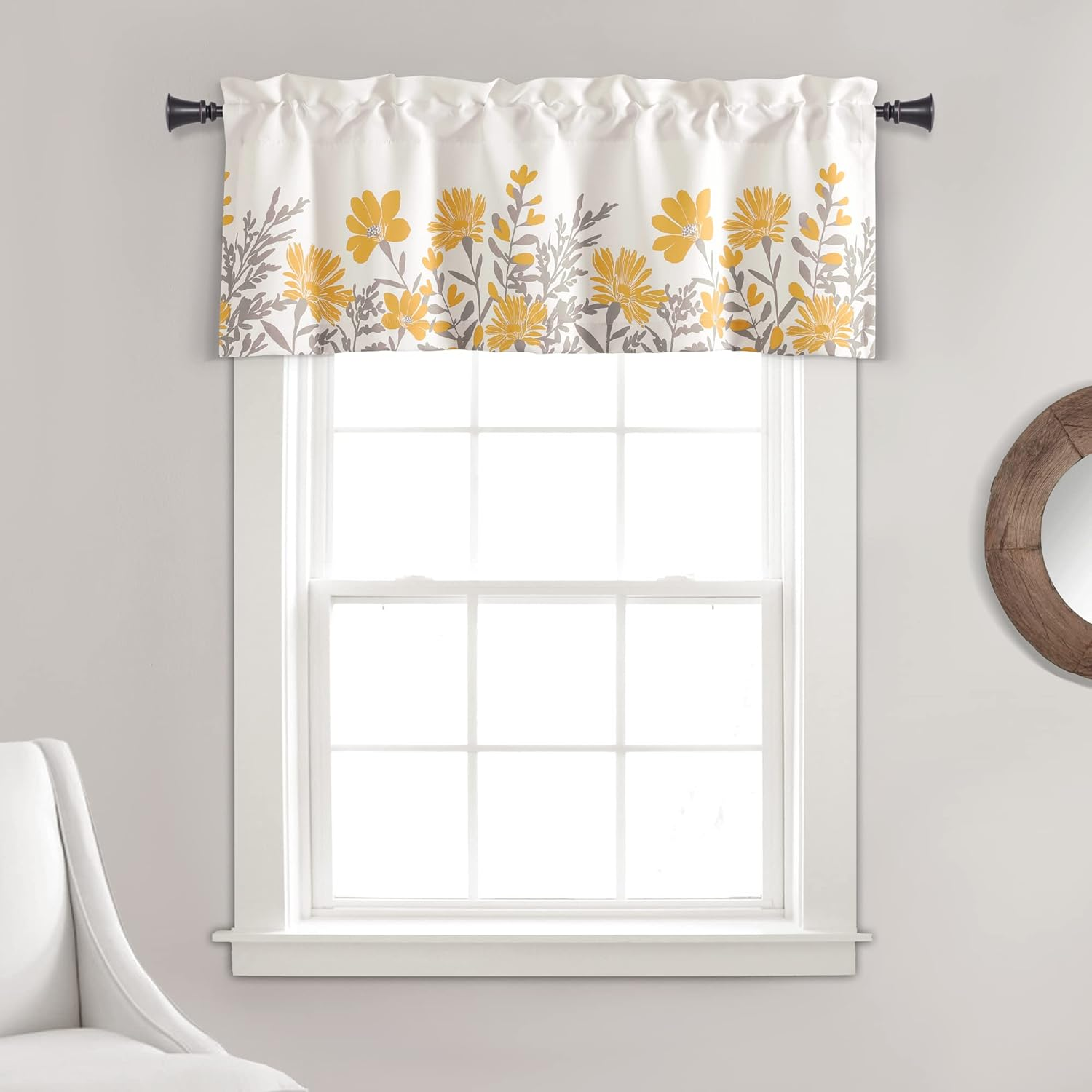 Lush Decor Aprile Light Filtering Window Curtain Valance, 52" W X 18" L, Blue & Gray - Floral Curtains - Pretty Blue Flower Print - Cottage, French Country & Farmhouse Window Decor