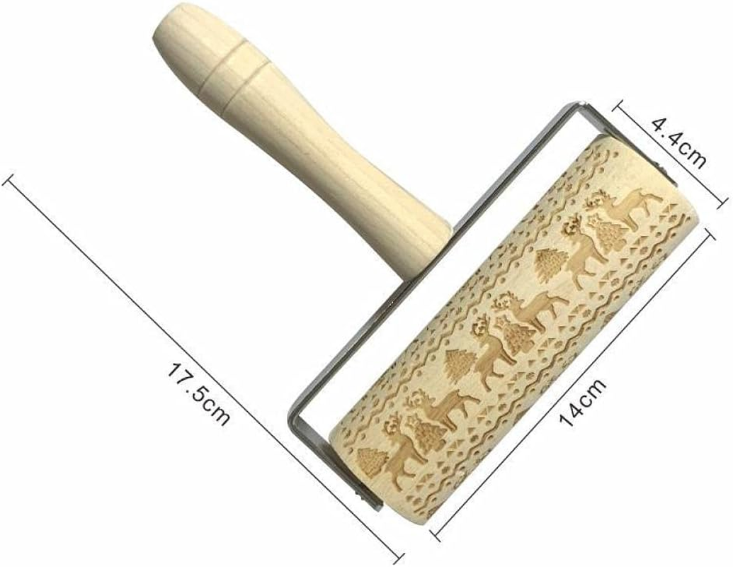 Rolling Pins Wooden Christmas Embossed Pattern Rolling Pin Kitchen Baking Tools image number 1