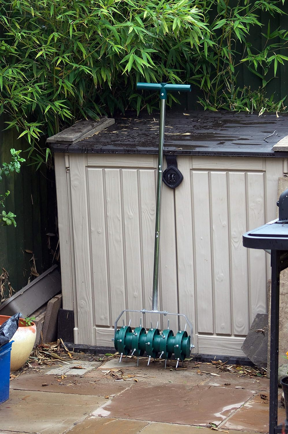 Greenkey Rolling Lawn Aerator, Manual 300Mm Spiked Roller, Green, Mixed Materials, Compact Style