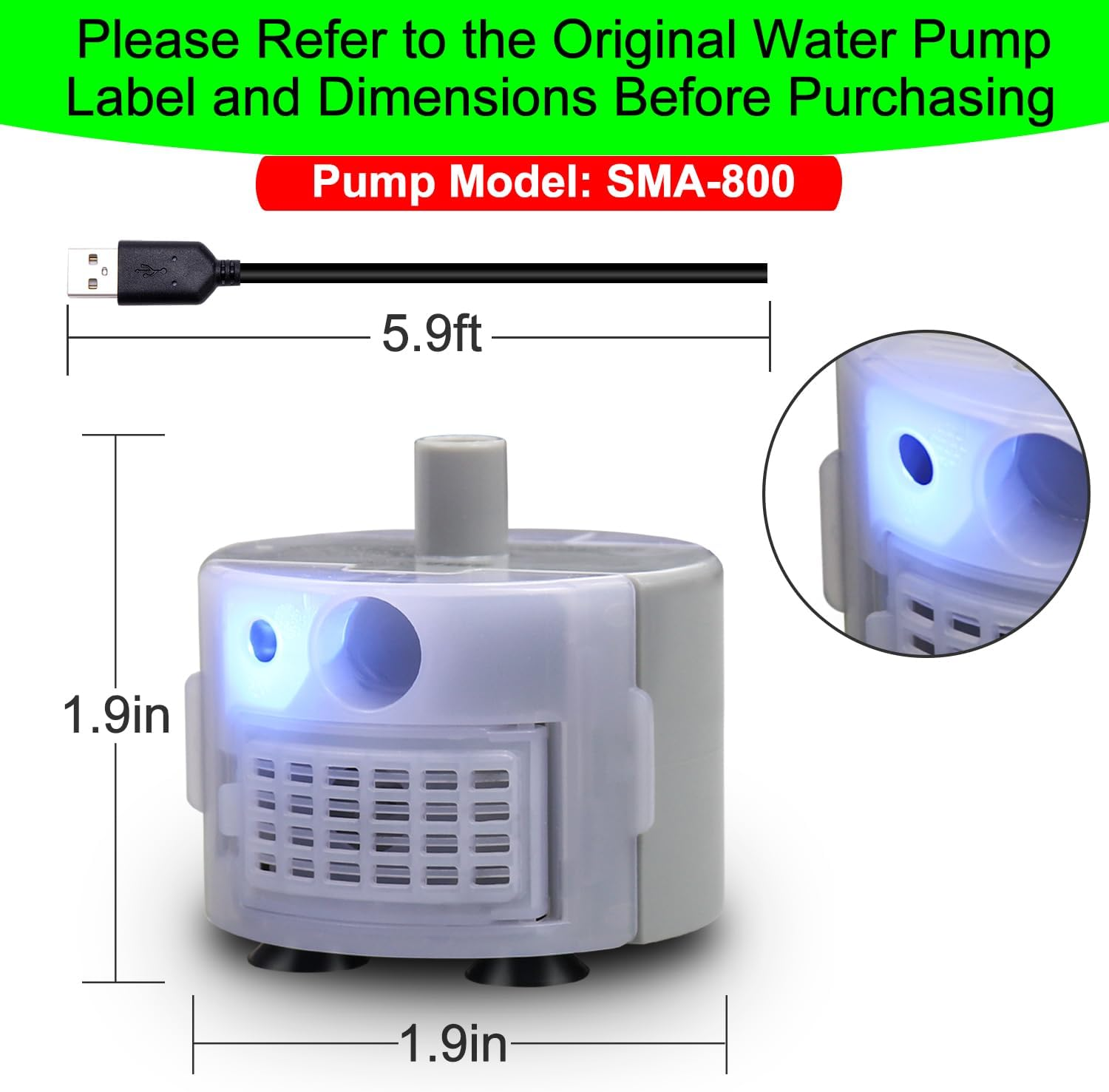 Cat Water Fountain Pump,Cat Fountain Pump Replacement SMA-800 Submersible Motor, Pet Water Fountain Pump for Stainless Steel Pet Water Dispenser image number 1