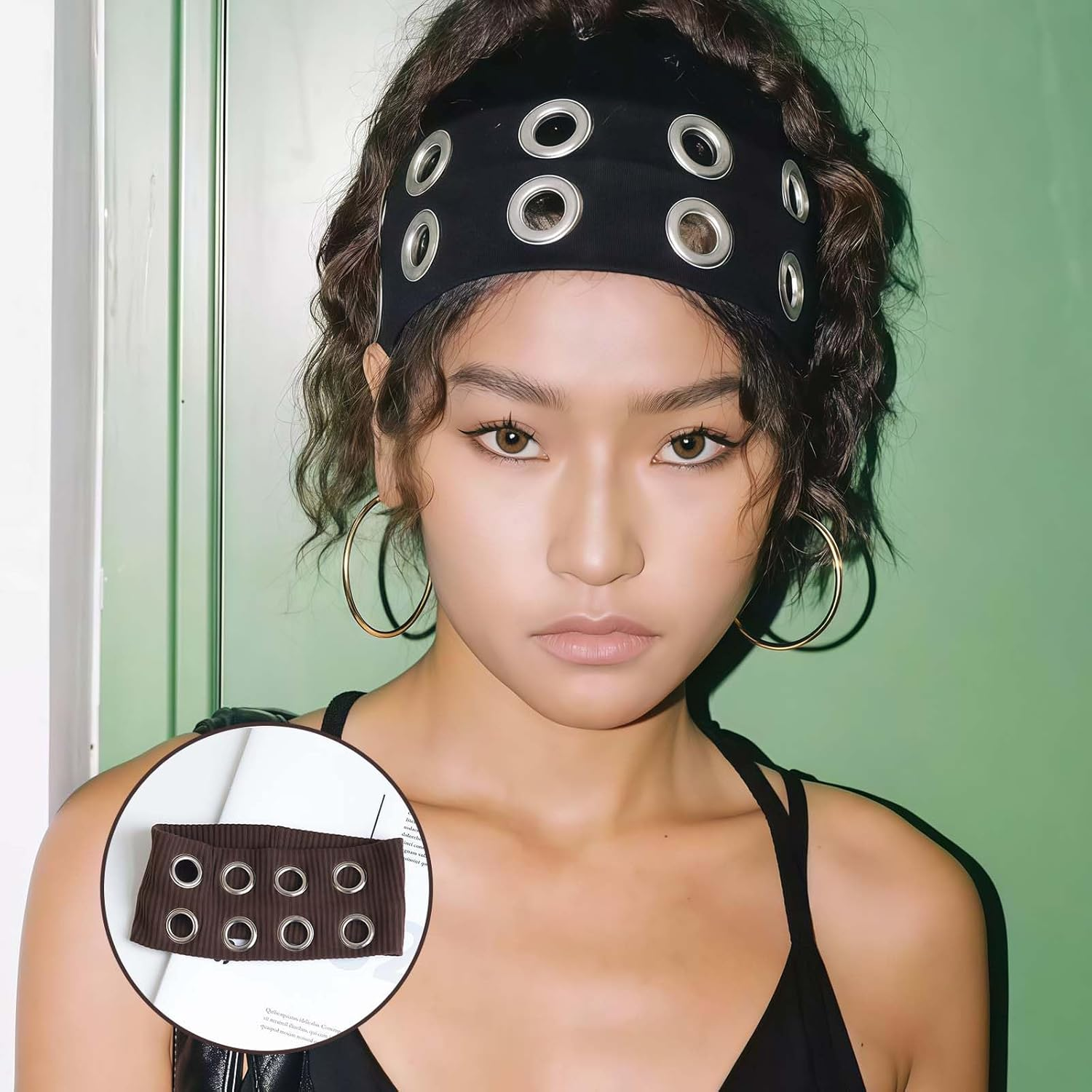 LUMOOM Pack of 2 Elastic Headband for Women, Y2K Girls Punk Grunge Wide Hair Bands with Eyelets, Stretchy Casual Hair Accessory for Training and Yoga