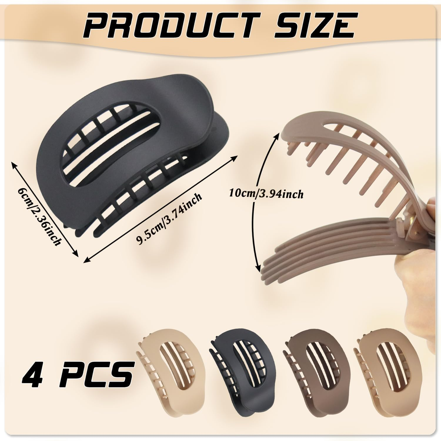 Qcdou Pack of 4 Flat Hair Clips for Women, Duckbill Hair Clip, Large Hair Clip, Strong Hold Women'S Hair Clips for Thin and Thick Hair, Curved Design for Lying and Driving image number 5