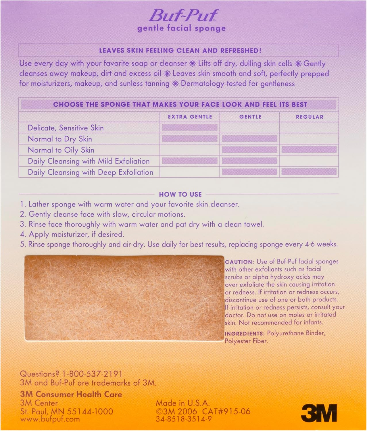 Buf-Puf Gentle Facial Sponge, Dermatologist Developed, Removes Deep down Dirt & Makeup That Causes Breakouts and Blackheads, Reusable, Exfoliating, 3 Count